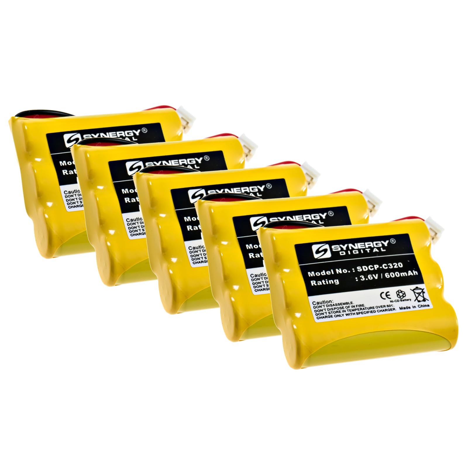 Synergy Digital Rechargeable Cordless Phone Batteries - 5 Pack, 3.6V 600mAh Ni-CD Replacement for GP GP60AAS3BMJ - Perfect for Home & Office Cordless Phones