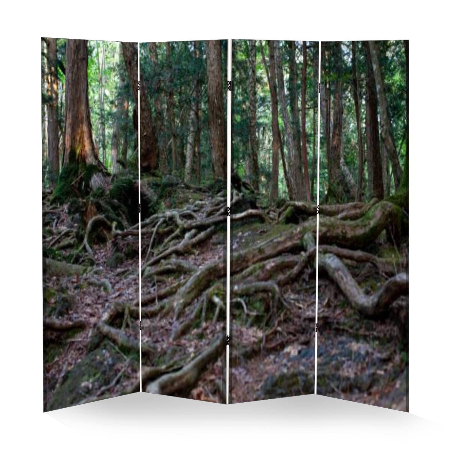4 Panel Room Divider - Japanese Aokigahara Forest Canvas Folding Privacy Screen, Portable Wall Divider & Freestanding Separator for Home Office, Dorm, Studio, and Event Spaces