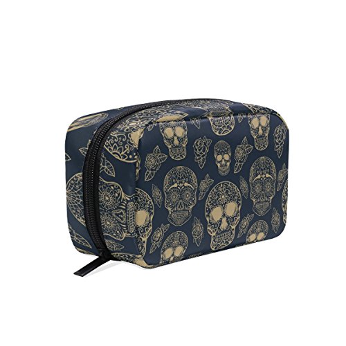 ALAZA Large Multicolored Sugar Skulls Cosmetic Bag - Waterproof Makeup & Toiletry Travel Organizer with Zipper for Brushes, Cosmetics, Essentials - Perfect for Travel, Gym, Beach & Daily Use
