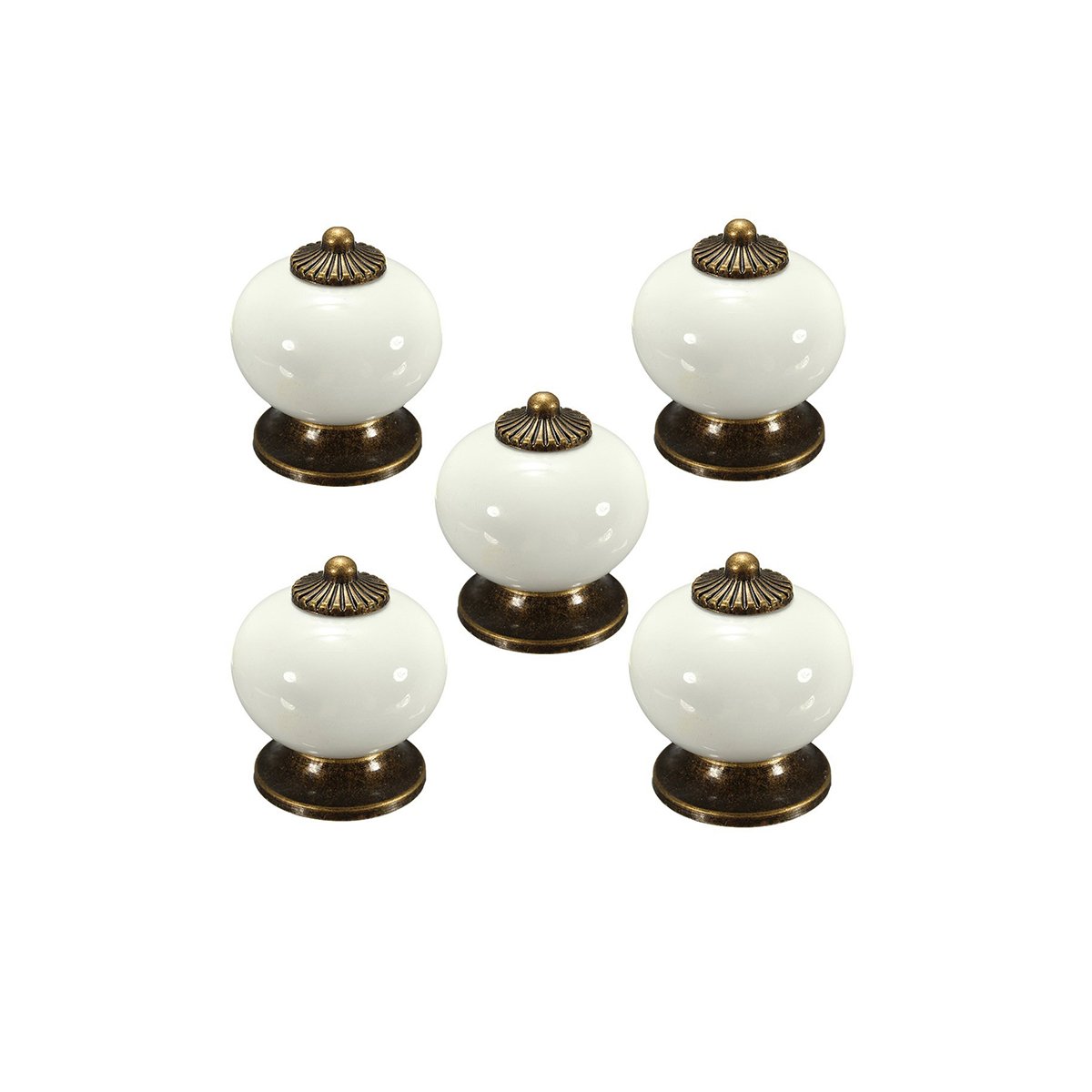 5-Pack White Ceramic Drawer Handles & Cabinet Knobs - Stylish Round Pull Handles for Kitchen, Cupboard, and Door - Perfect for Home Renovation & DIY Furniture Upgrade