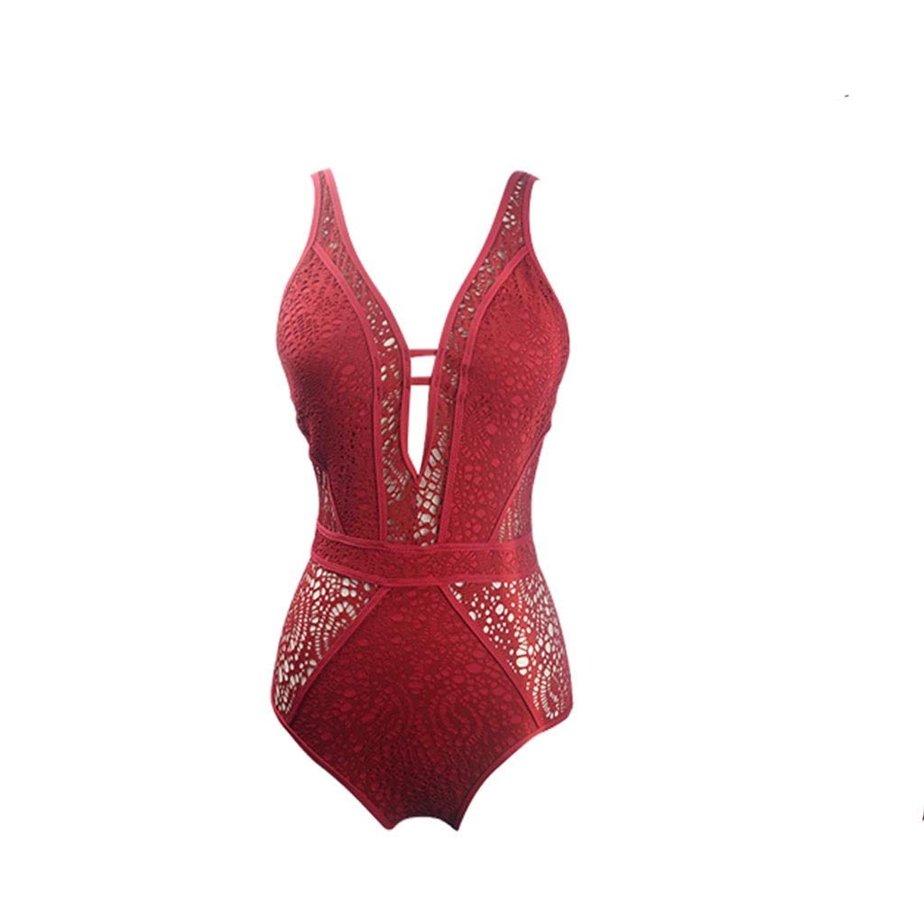 JSY Women's Sexy Lace One-Piece Swimsuit - Tummy Control & Small Chest Design - Gathered Bust Bathing Suit for Women (Size M) | Perfect for Beach Vacation, Pool Party & Summer Getaways