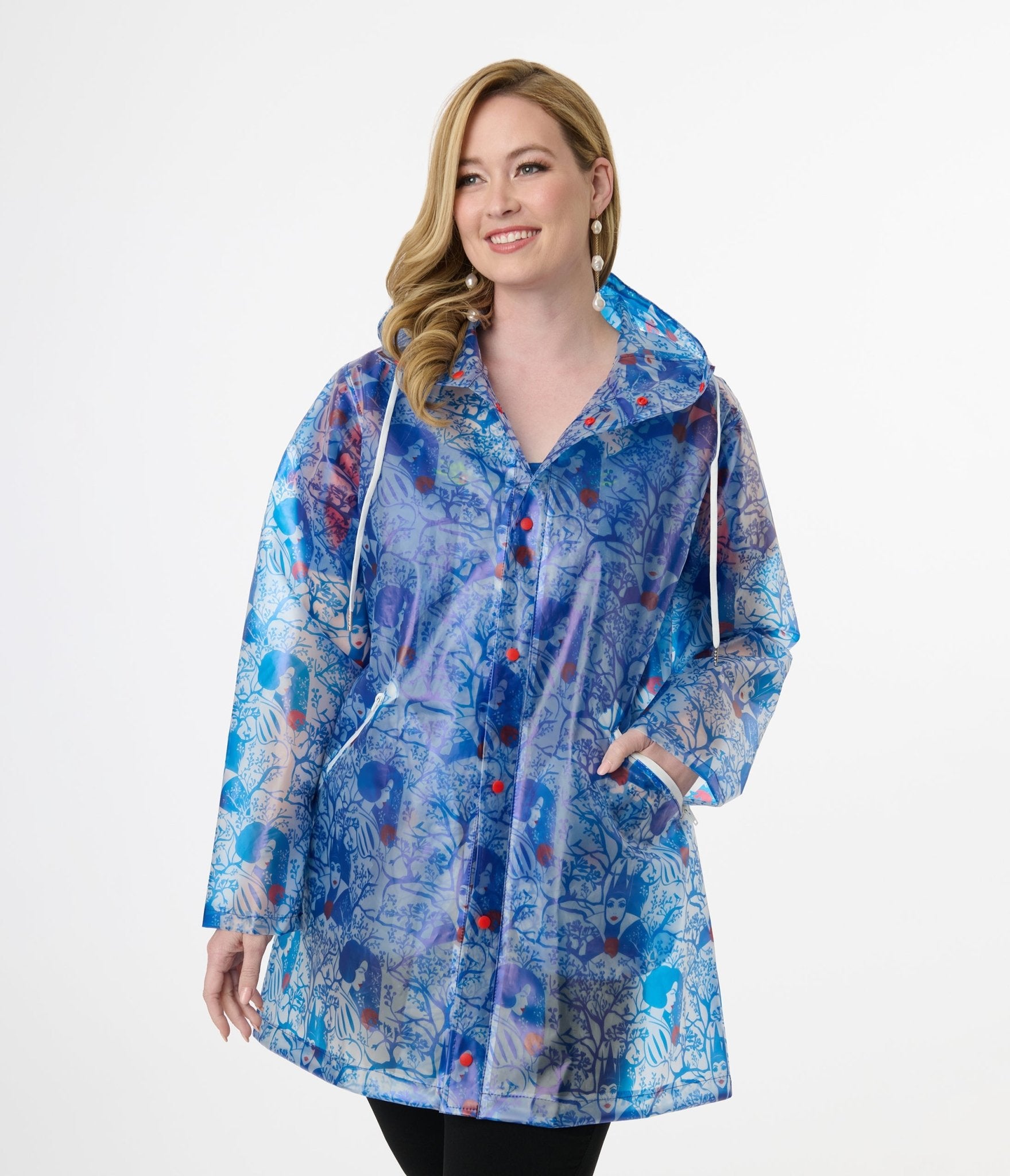Disney Snow White Print Hooded Raincoat by Unique Vintage - Waterproof Women's Jacket for Cosplay, Halloween & Disney Theme Parties