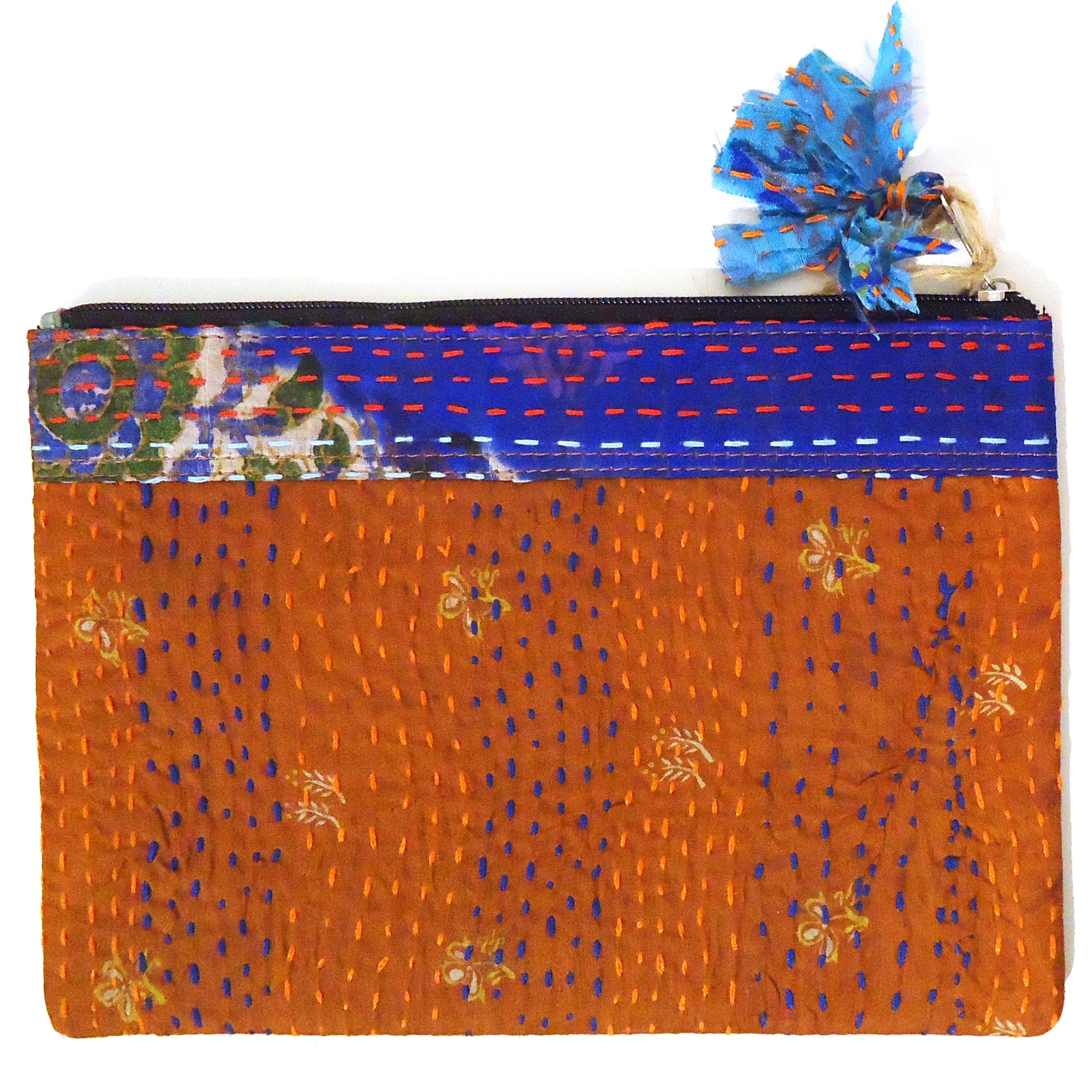 Handmade Kantha Pouch in Teal Blue - Eco-Friendly Cotton Crossbody Bag for Women - Perfect for Travel, Festival, and Everyday Use