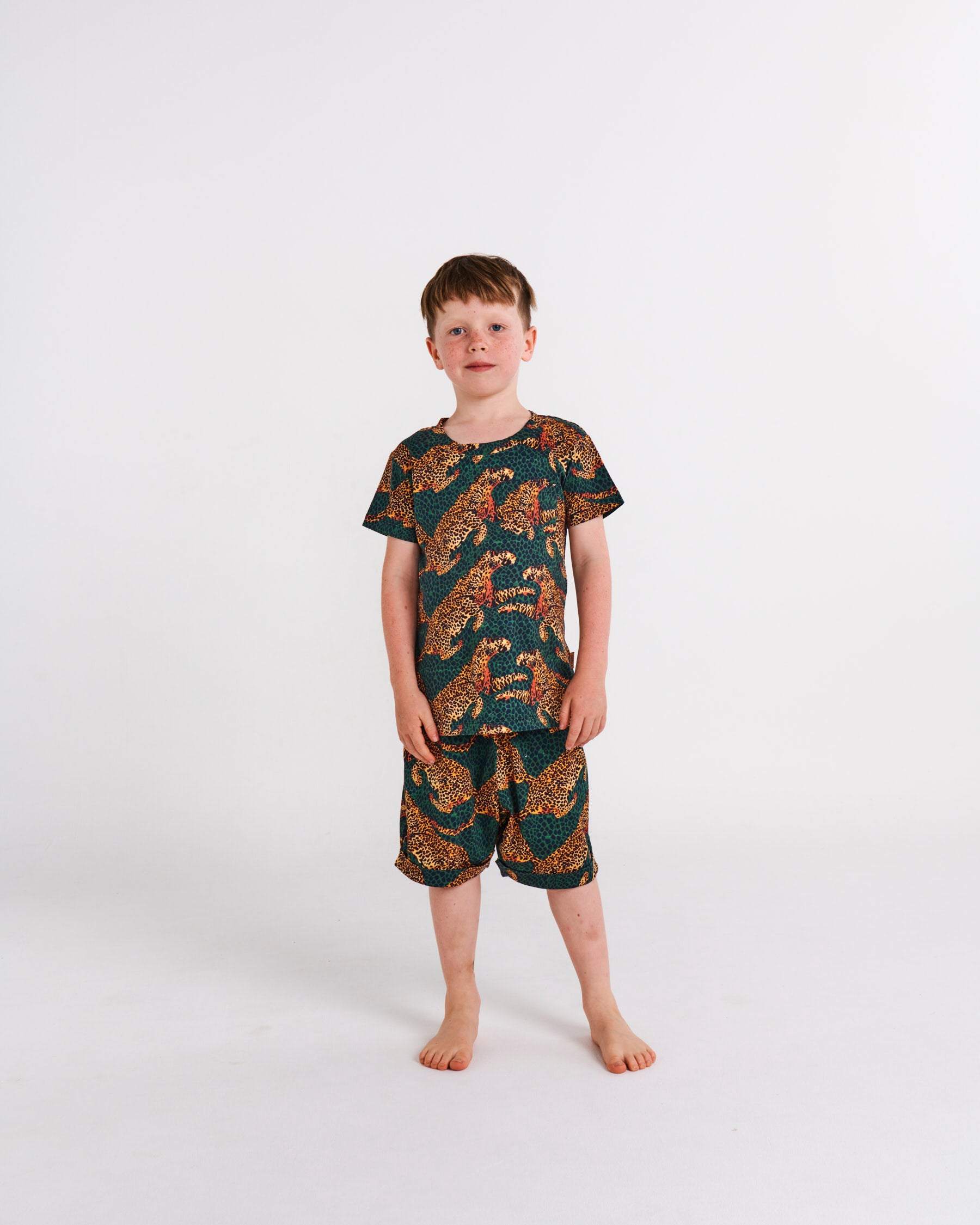 Cheetah Print Organic Cotton Short Sleeve T-Shirt & Shorts Pajama Set for Women - Soft Sleepwear for Summer Nights and Lounge Wear