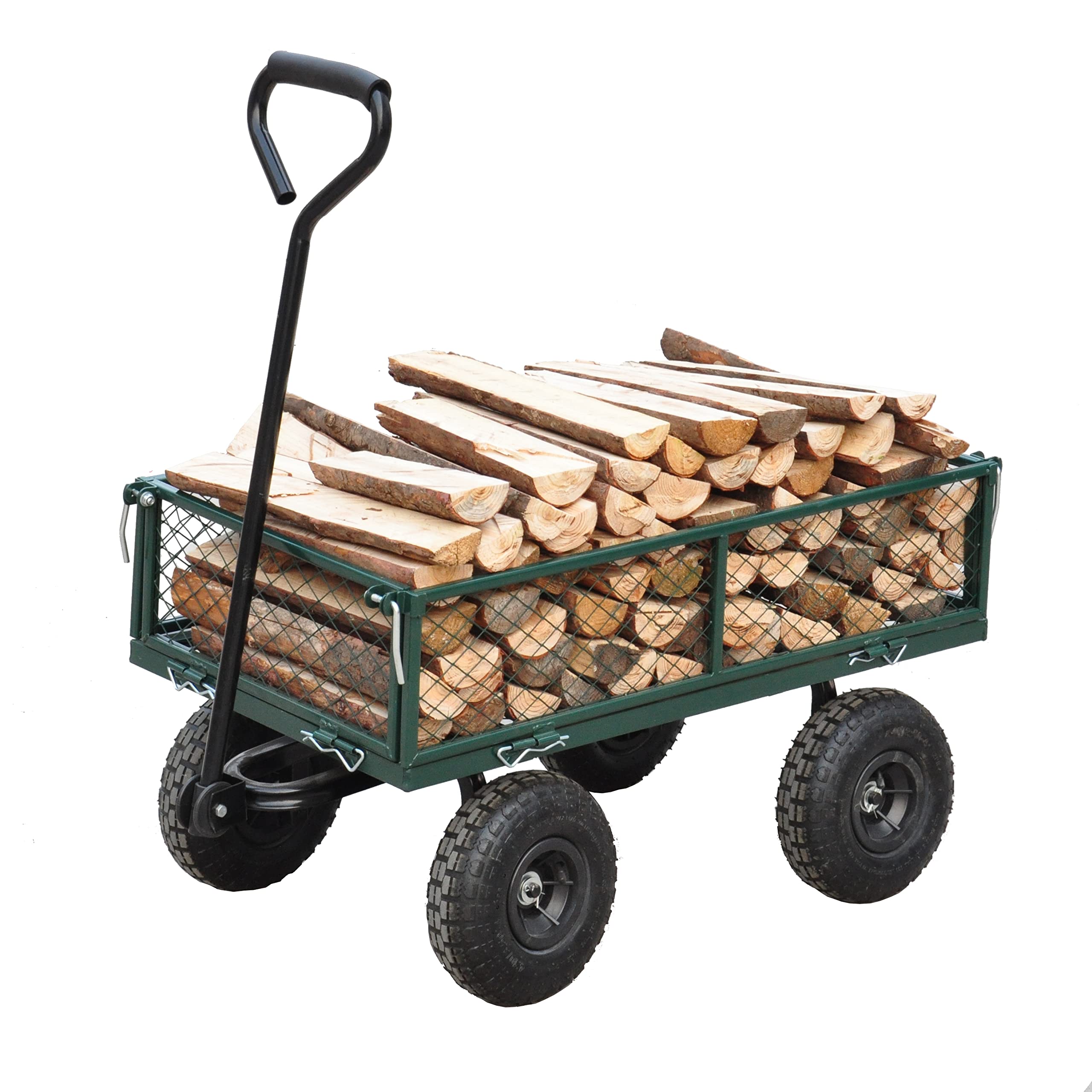 **Heavy-Duty Foldable Steel Garden Utility Wagon Cart - 550 lbs Capacity, Removable Green Sides - Perfect for Transporting Firewood, Yard Waste & Outdoor Supplies**    *(Ideal for Gardening, Landscaping, Camping & Home Improvement Projects)*