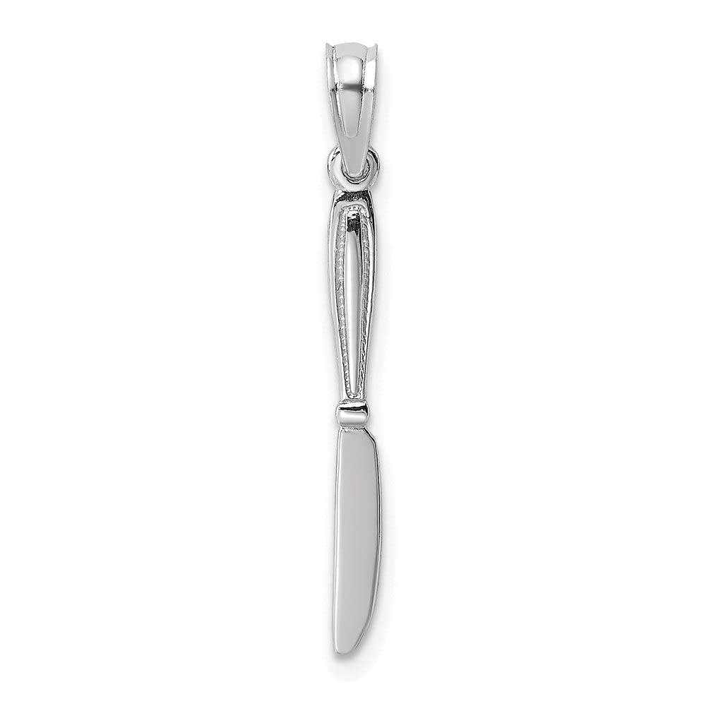 14K White Gold 3D Polished Table Knife Charm Pendant - Elegant Fine Jewelry for Women - Perfect for Necklace Layering & Gift Giving