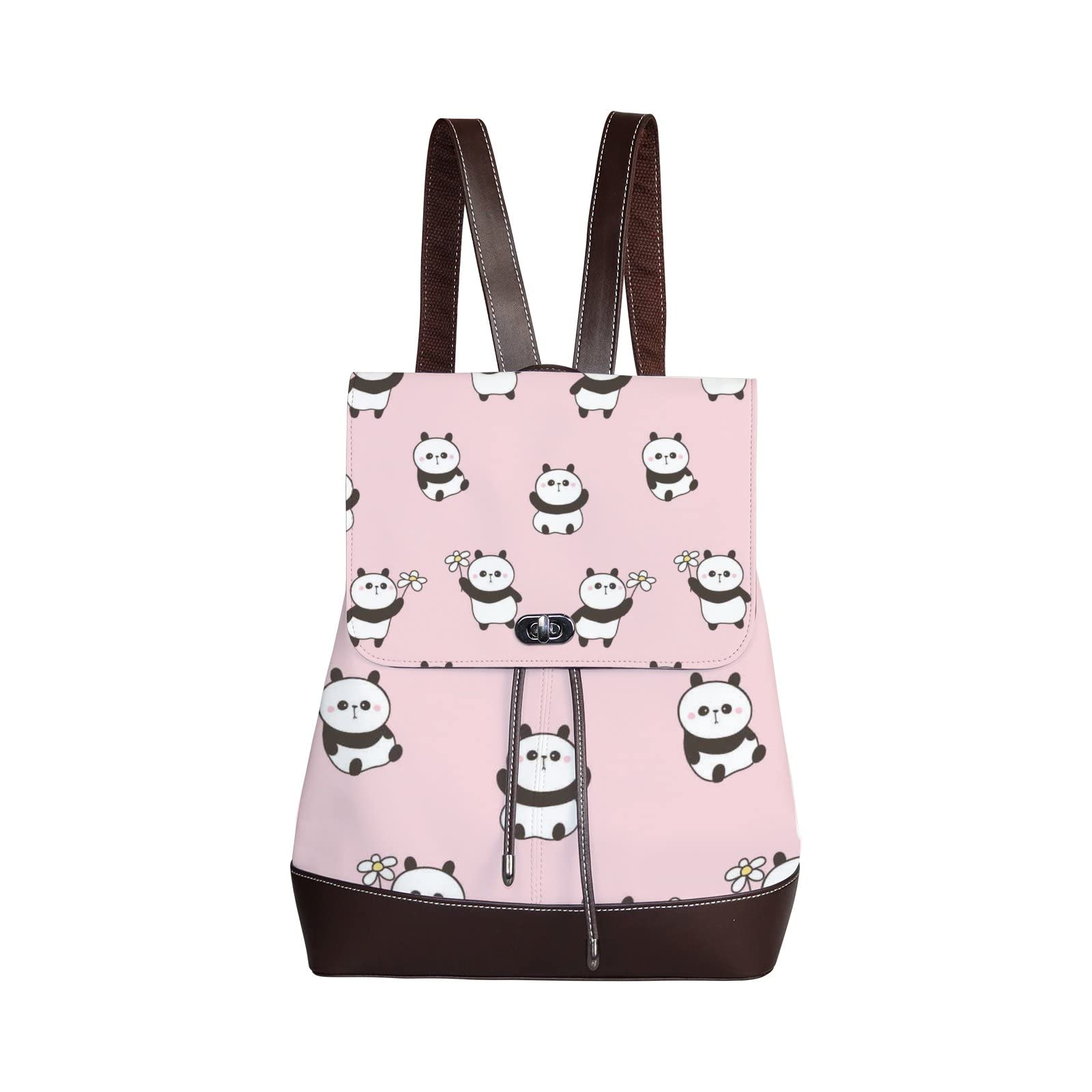 Women's Cartoon Panda Leather Backpack - Stylish Travel & School Purse