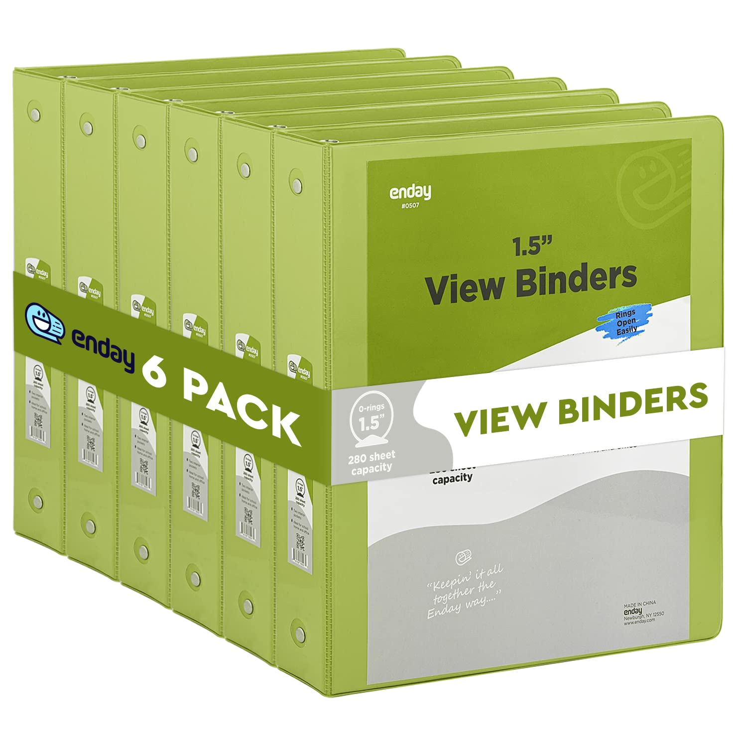 Enday 1.5 Inch 3-Ring Binder with Clear View Cover - Green School Binder with 2 Inside Pockets, 1½