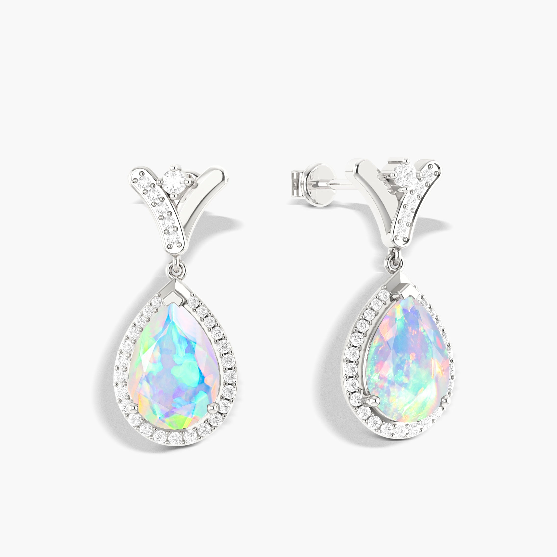 V-Shaped Natural White Opal Drop Earrings with Push Back Closures - Elegant Dangle Earrings for Women, Perfect for Weddings, Parties & Special Occasions