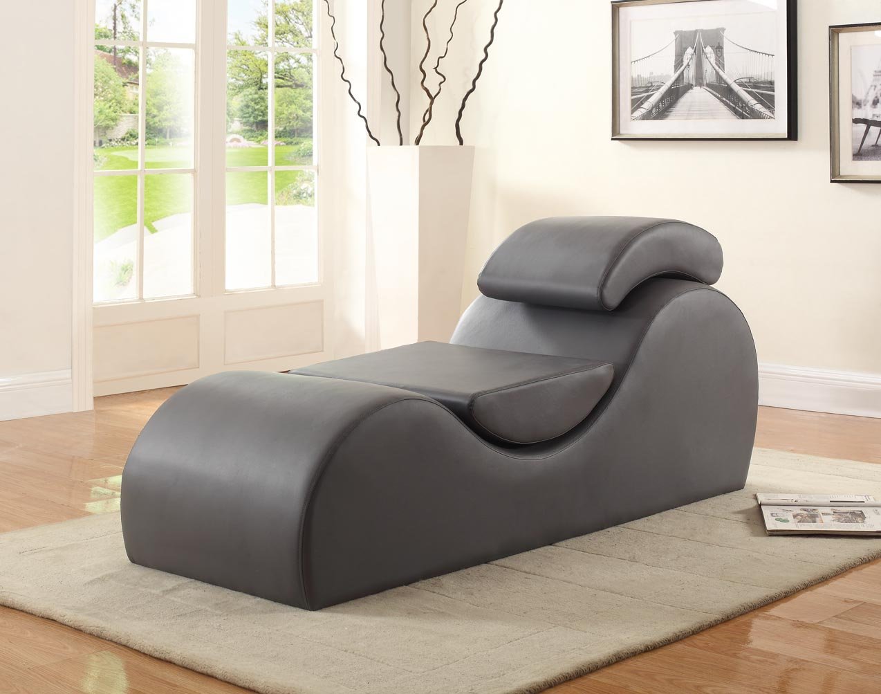 Premium Faux Leather Curved Chaise Lounge Chair - Modern Yoga Collection by US Pride Furniture - Perfect for Bedroom, Living Room & Home Office - Great for Stretching, Relaxing & Meditation - Includes Comfortable Cushions - Seal Grey