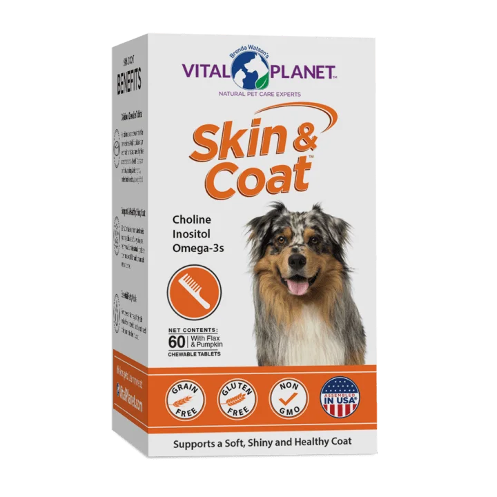 Vital Planet Skin & Coat Supplement for Dogs - Omega 3 Fish Oil for Healthy Skin & Shiny Coat - Supports Allergy Relief & Itch Relief - Perfect for Daily Use with Dry Kibble or Wet Food