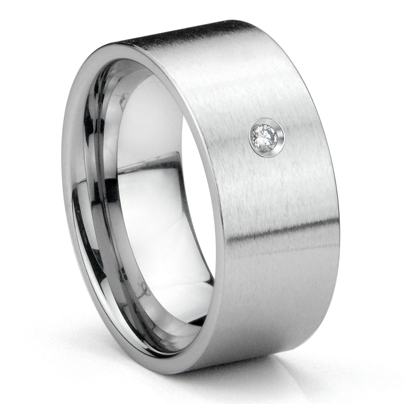 10MM Tungsten Carbide Diamond Wedding Band Ring for Men - Durable Flat Brush Finish, Comfort Fit, Hypoallergenic - Perfect for Engagements, Anniversaries & Everyday Wear