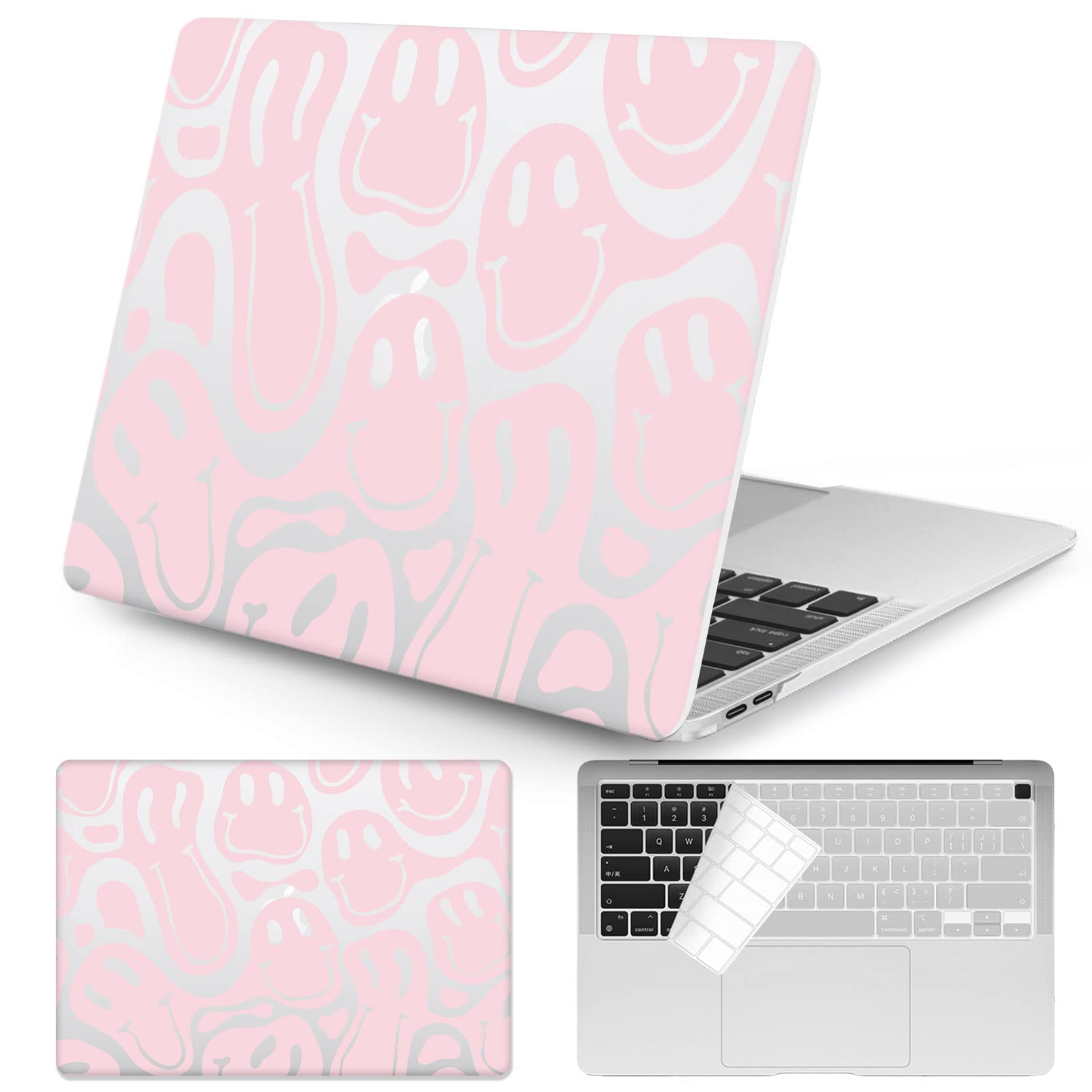 Retro 70's Smiley Pattern Laptop Case for MacBook Pro 13 inch (2020 2019 2018 M1 M2 A2338/A2251/A2289/A2159/A1989/A1706/A1708) - Protective Cover with Touch ID Compatibility | Perfect for Work, Travel & School Accessories