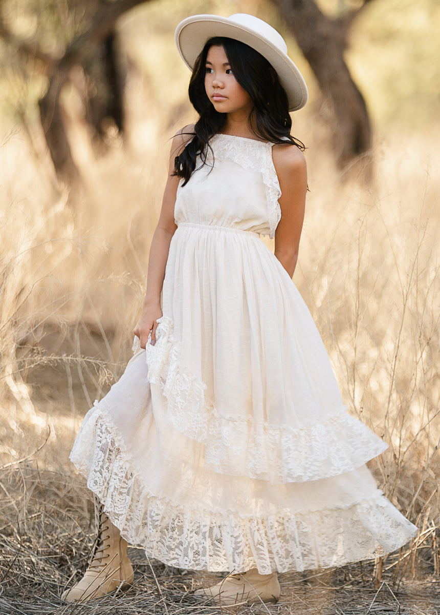 Cream Siti Dress for Women - Elegant Flowy Maxi Dress for Summer, Beach, Wedding & Special Occasions