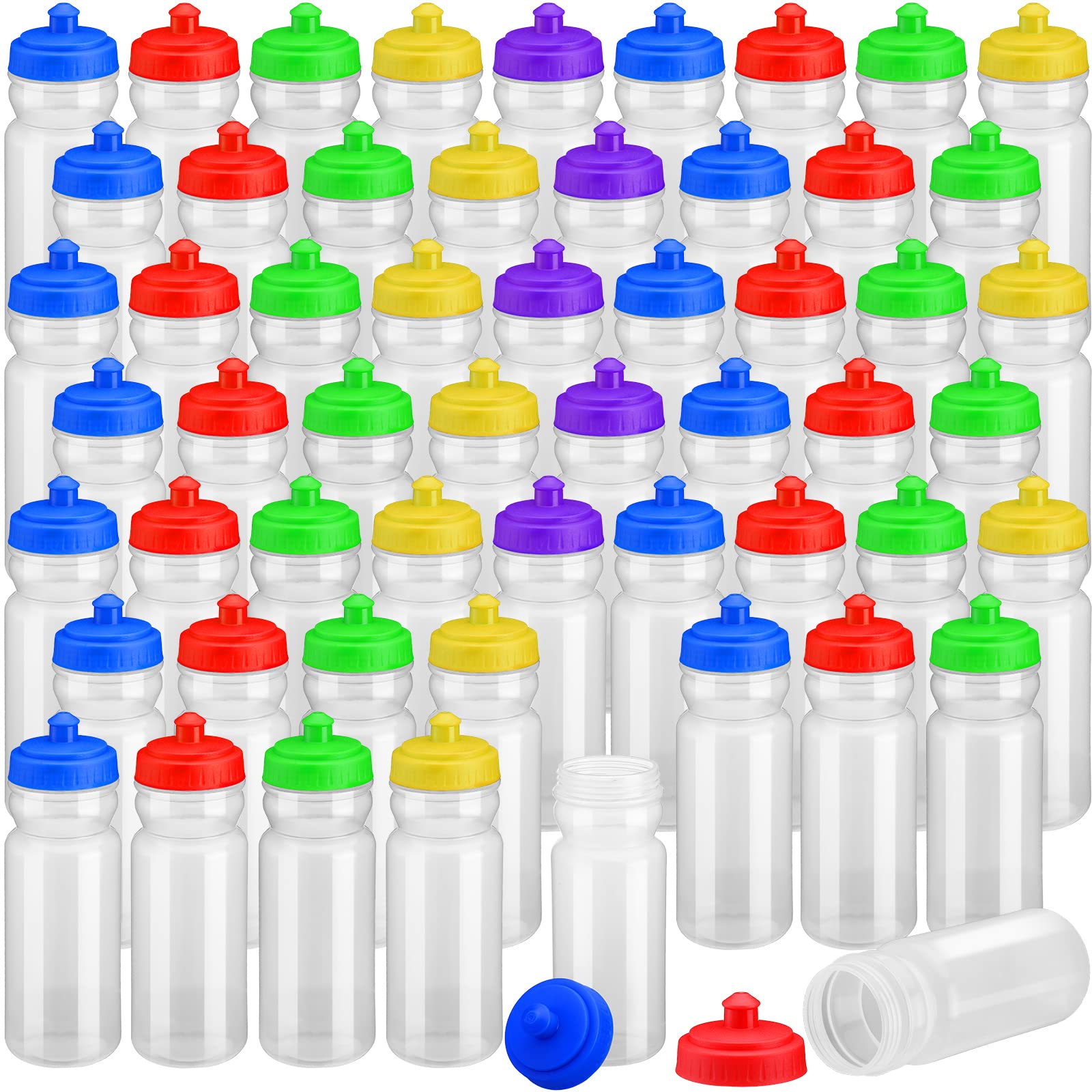 100 Pack 20 oz Reusable Sports Water Bottles with Pull Top Cap - BPA-Free Plastic Drinking Bottles for Adults & Kids - Dishwasher Safe - Ideal for Gym, Hiking, Cycling, Workout & Outdoor Activities