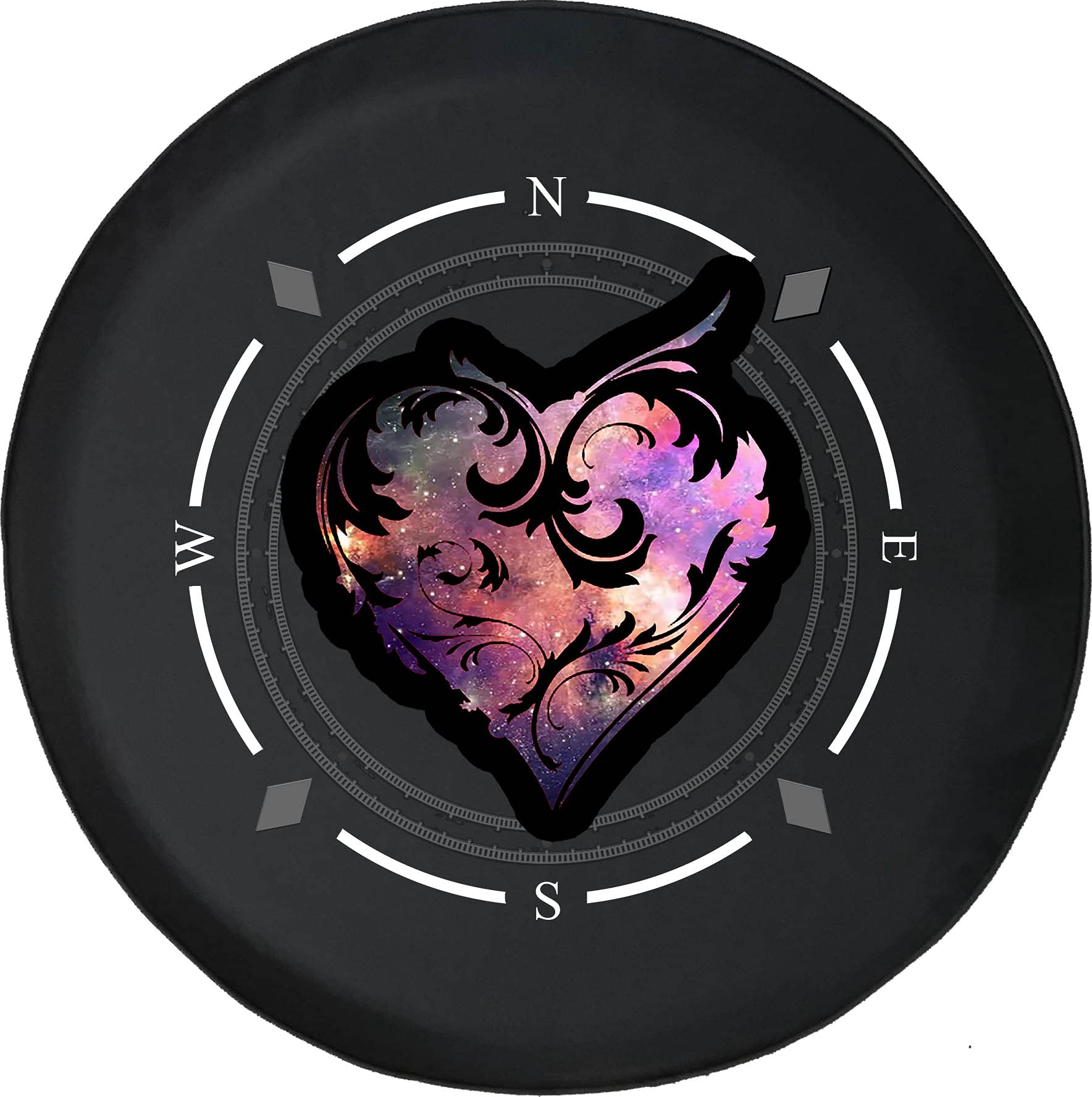 **American Unlimited Spare Tire Cover - Compass Galaxy Print Heart Design - Universal Fit for SUV, Trailer, RV & More - Durable & Stylish Wheel Accessory for Outdoor Adventures & Road Trips**