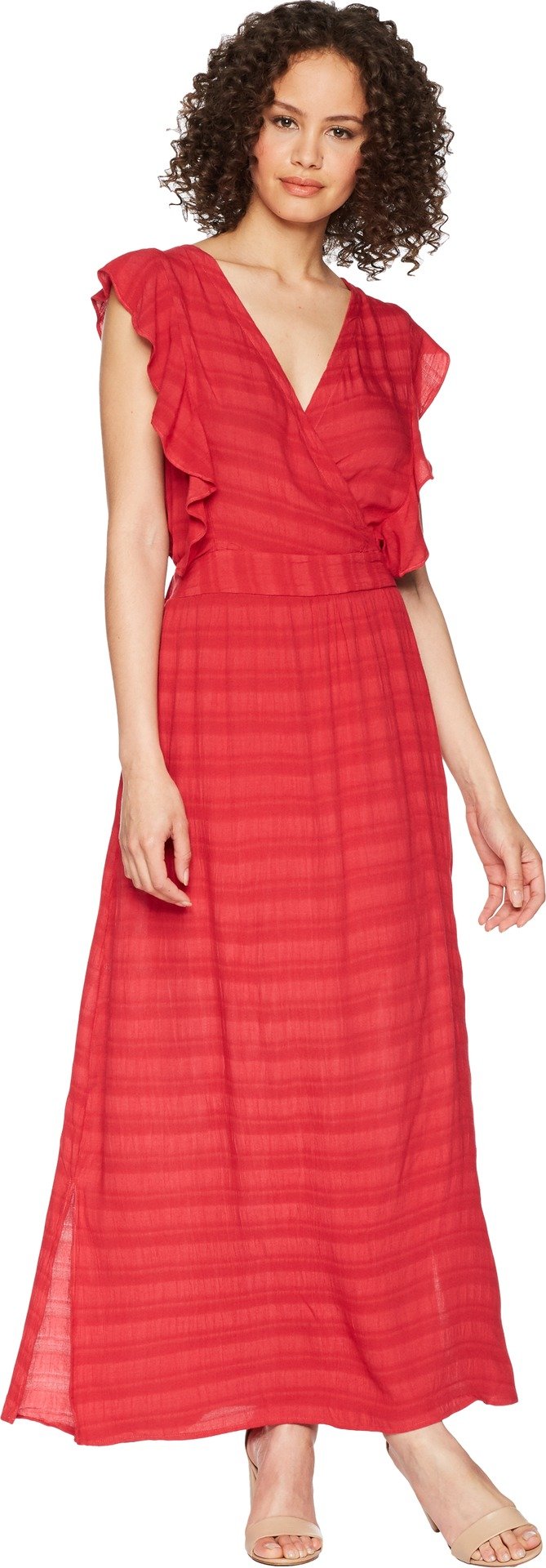 Michael Stars Women's Plisse Stripe Ruffle Maxi Dress - Flowy Summer Beach Dress for Vacation, Party & Casual Wear