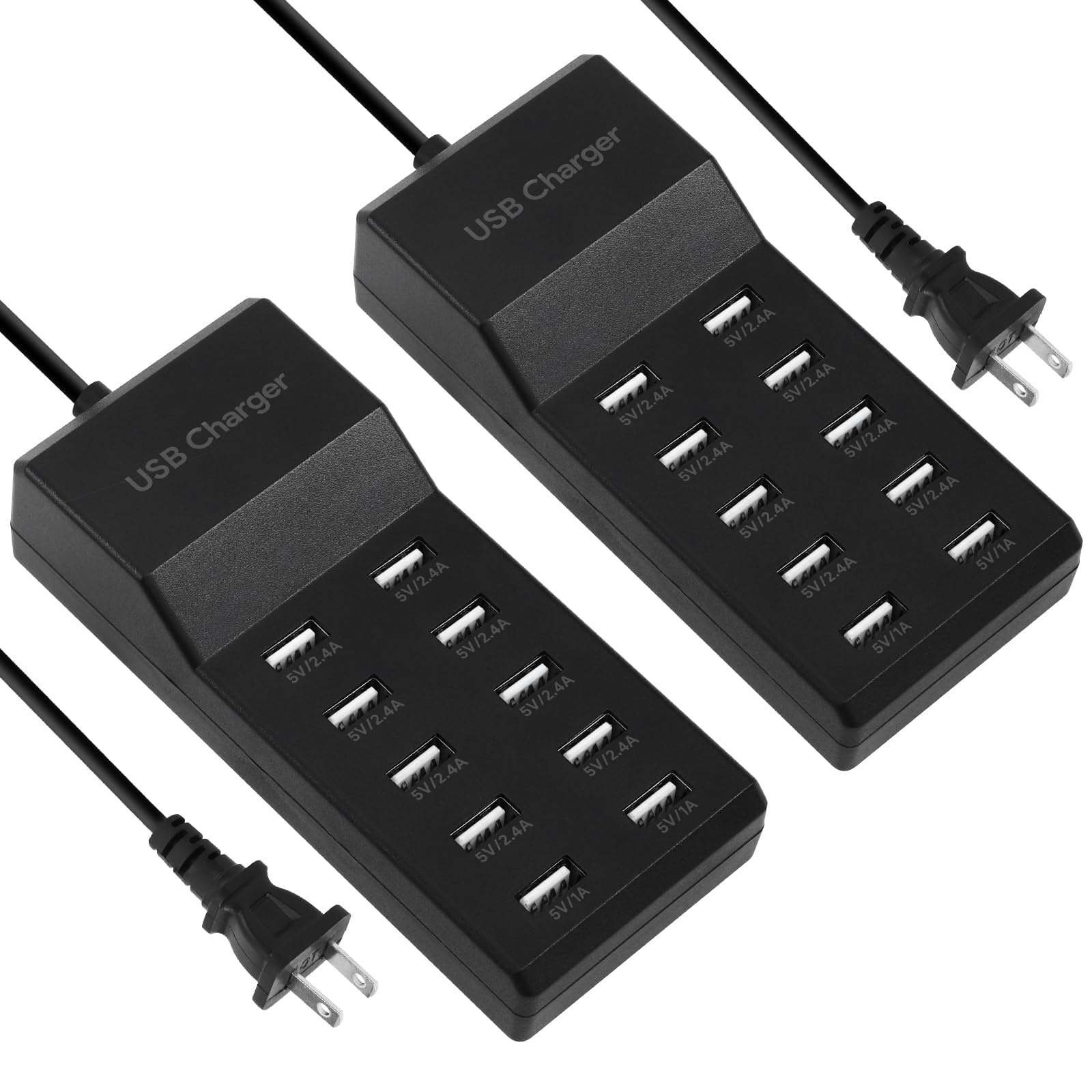 2-Pack 50W 10-Port USB Charging Station - 5V 10A Fast Charger for Smartphones, Tablets, Laptops & Computers | Family & Office Multi-Device Charging Solution | Perfect for Home, Travel & Workspace Organization