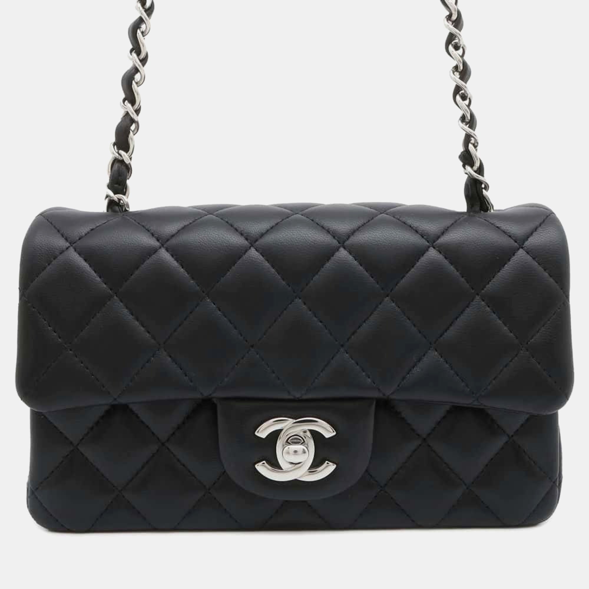 Black Lambskin Mini Matelasse Chain Shoulder Bag - Small Crossbody Purse for Women | Perfect for Date Night, Parties & Everyday Use