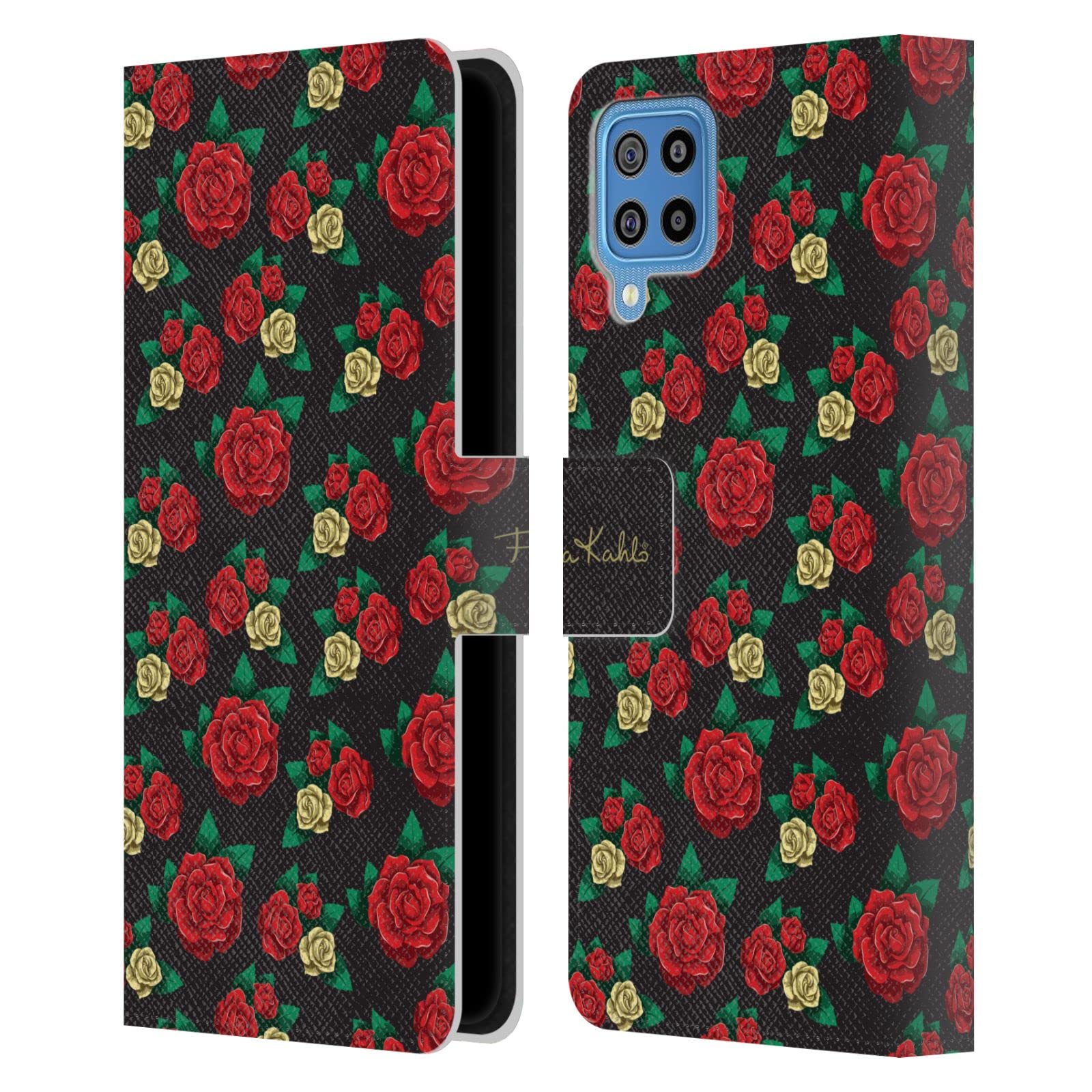 Head Case Designs Frida Kahlo Roses Leather Book Wallet Case for Samsung Galaxy F22 (2021) - Stylish Protective Cover for Daily Use & Travel