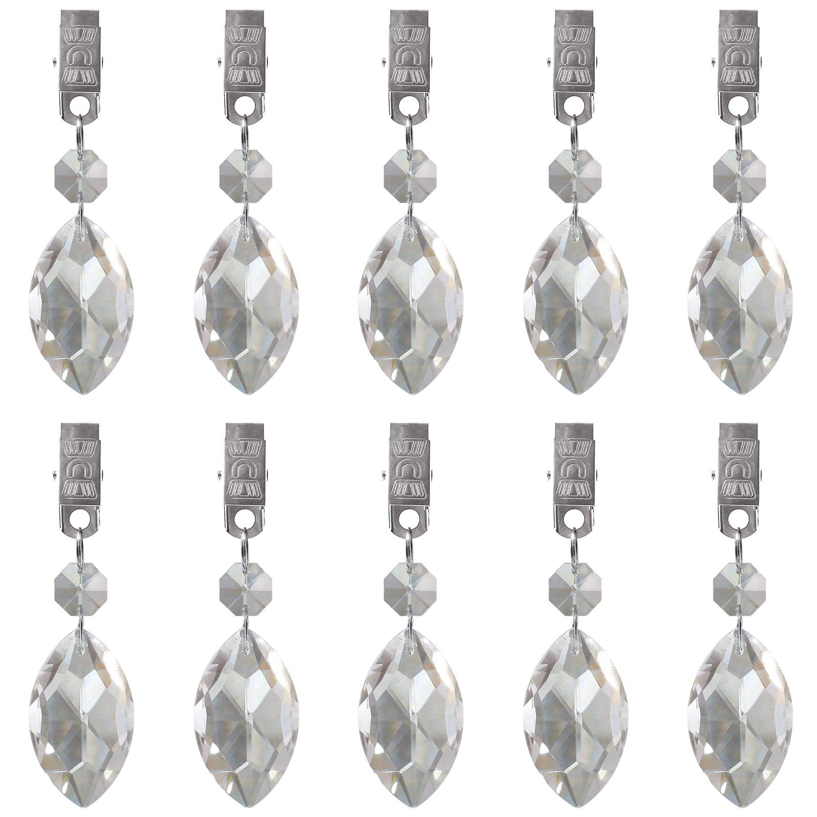 Glarks 10PCS Metal Tablecloth Weights Set - AB Crystal Glass Teardrop Prism Pendant Clips for Outdoor Picnic, Wedding, Party Decor - Heavy Duty Tablecloth Holders for Windy Days