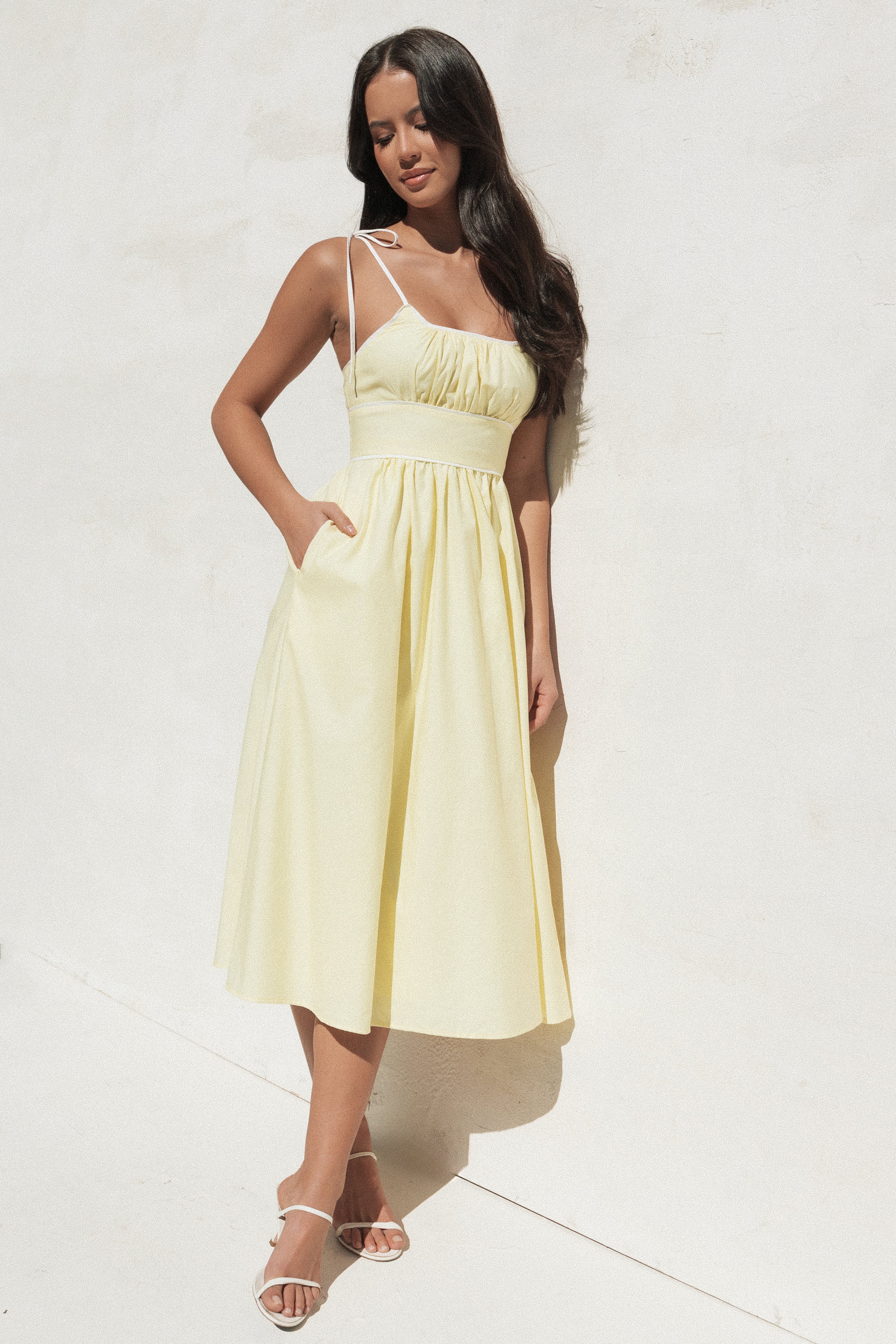 Women's Avi Sleeveless Midi Dress in Yellow - Summer Casual Flowy Dress for Beach, Vacation & Outdoor Events