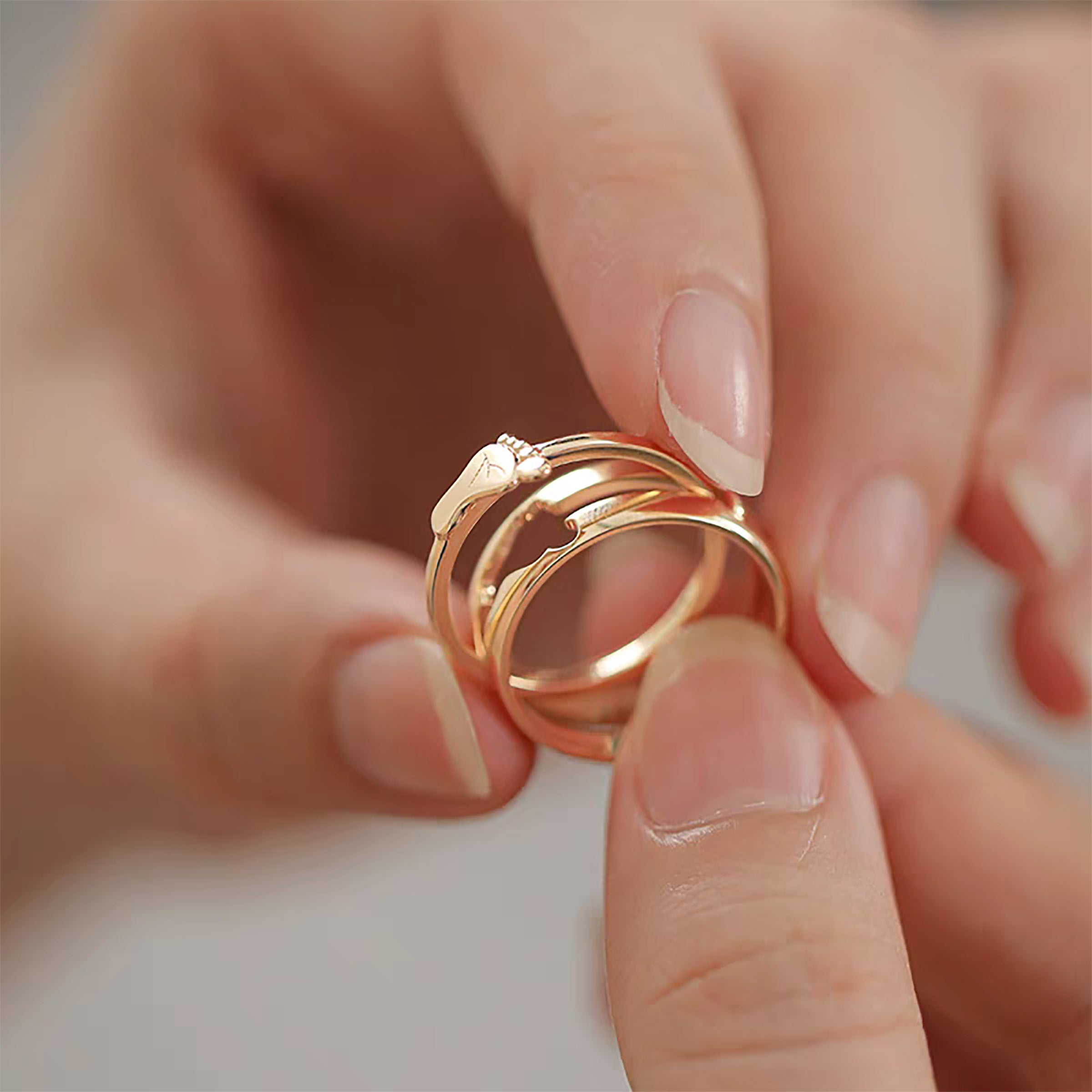 Sparkle Symphony: 14K Solid Gold Footprint Ring Set for Women - Elegant Stackable Rings for Everyday Wear, Anniversary Gifts & Special Occasions