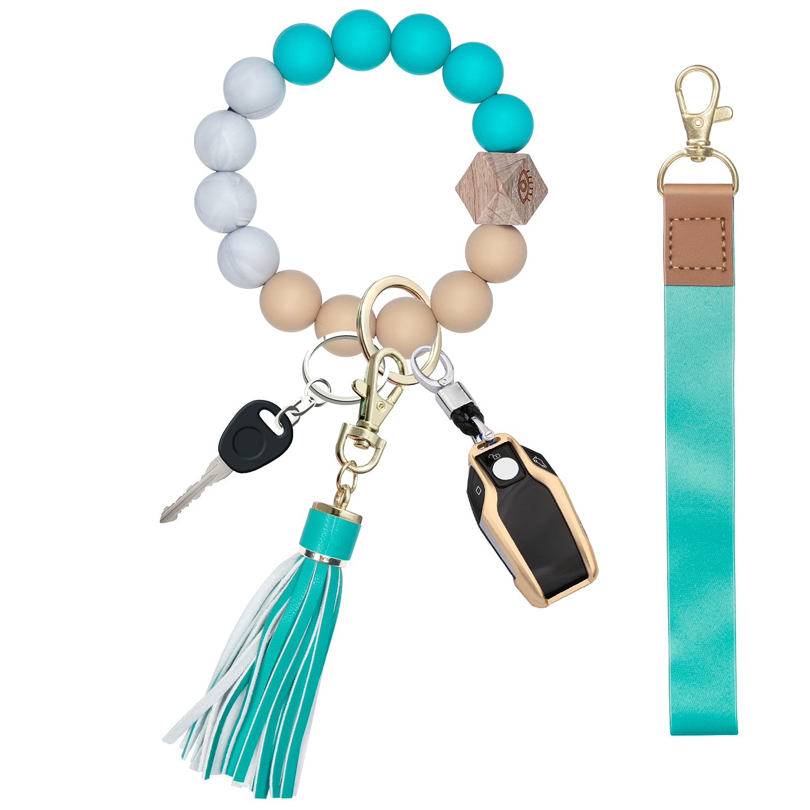 Silicone Beaded Wristlet Keychain Bracelet for Women - Stylish Key Ring Lanyard for House & Car Keys | Perfect for Everyday Use, Travel, and Gym Accessories