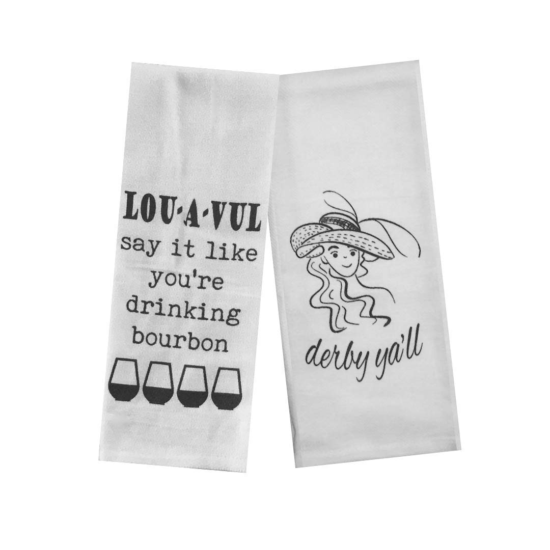 Derby Party Tea Towels Set of 2 - Louisville Bourbon & Derby Themed Kitchen Towels for Hosting, Gifts & Southern Home Decor