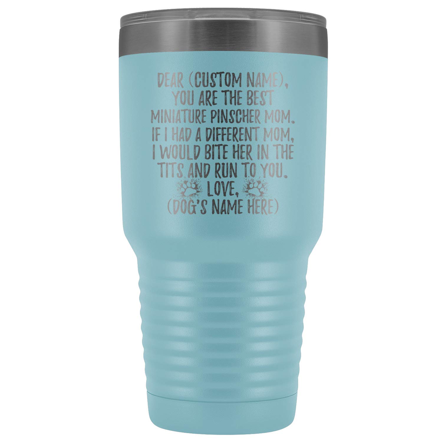 Personalized Miniature Pinscher Dog Mom Tumbler - 30oz Insulated Stainless Steel Cup with Lid & Straw - Perfect Gift for Min Pin Dog Owners, Women, Pet Lovers - Great for Coffee, Tea & Cold Drinks at Home, Office or Travel (Light Blue)