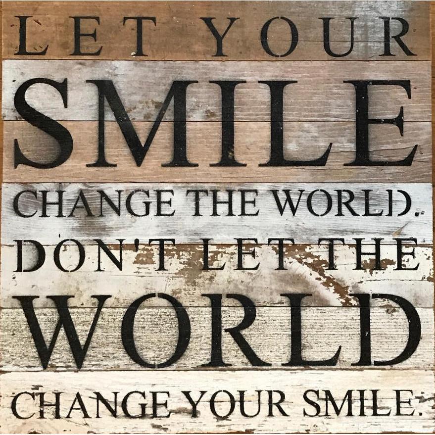 Reclaimed Wood Wall Sign - Inspirational Quote 'Let Your Smile Change The World' - Rustic Home Decor for Living Room, Bedroom & Office
