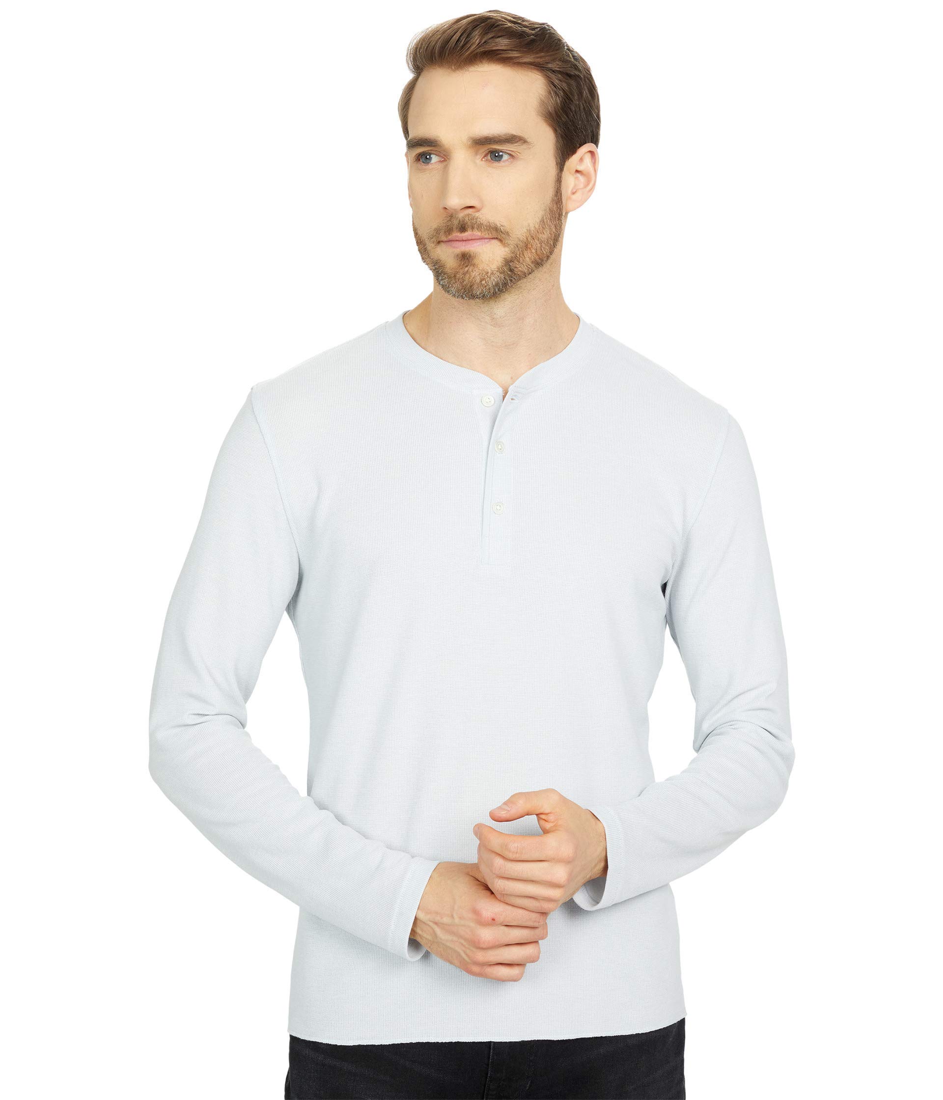 Billy Reid Men's Mini Waffle Henley Shirt - Soft Cotton Long Sleeve Button-Up Top for Casual Wear & Layering