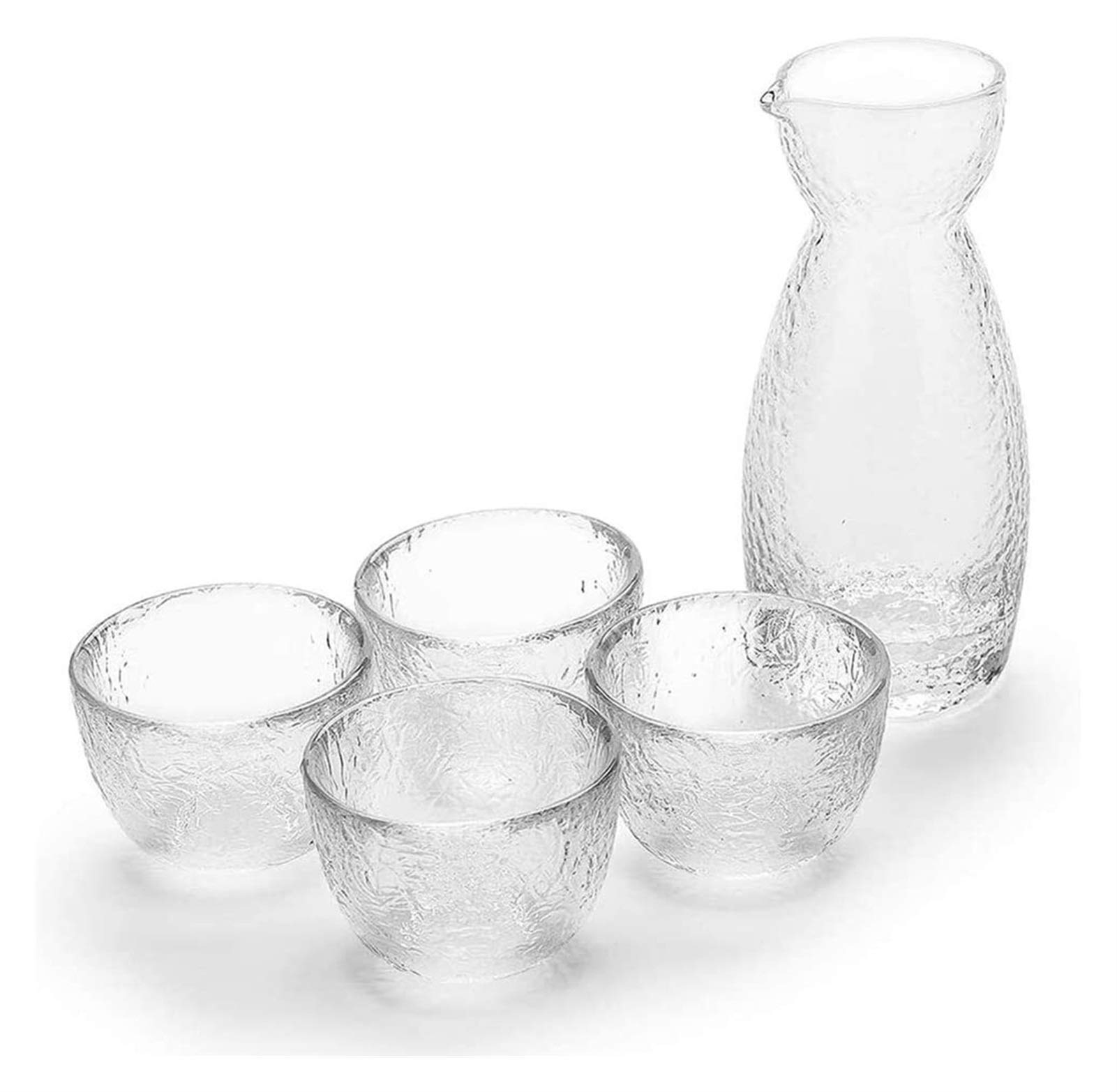 Premium Japanese Sake Set - Clear Floating Design Whiskey Decanter & 4 Sake Glasses for Cold/Hot Sake, Shochu, Tea - Elegant Barware for Home Entertaining, Gifts & Japanese Dining Experience