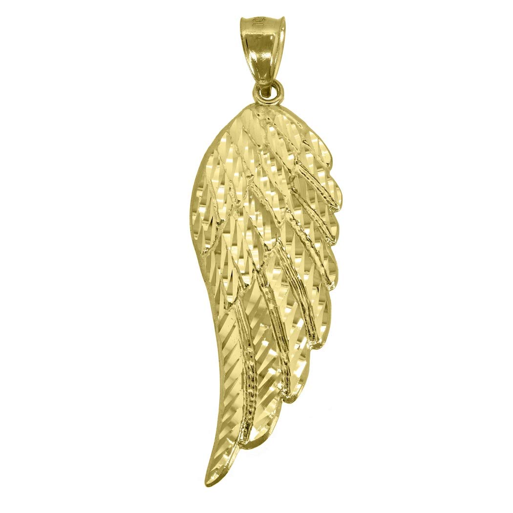 10K Yellow Gold Guardian Angel Wing Pendant Necklace for Men & Women - Sparkle Cut Religious Jewelry Gift (57.9x18.30mm) - Perfect for Baptism, Confirmation, Christmas & Spiritual Protection