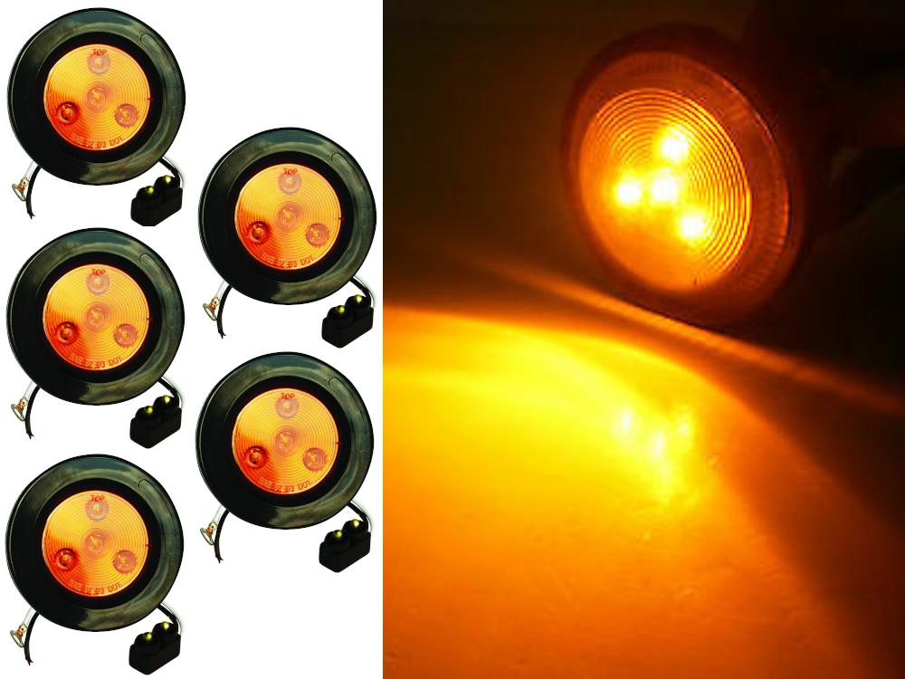 Fortpro 2.5 Inch Amber Round Clearance/Marker LED Light with 4 LEDs & Amber Lens - 5 Pack (F235169) | Durable Truck, Trailer & Vehicle Safety Lights for Night Visibility & Hazard Marking