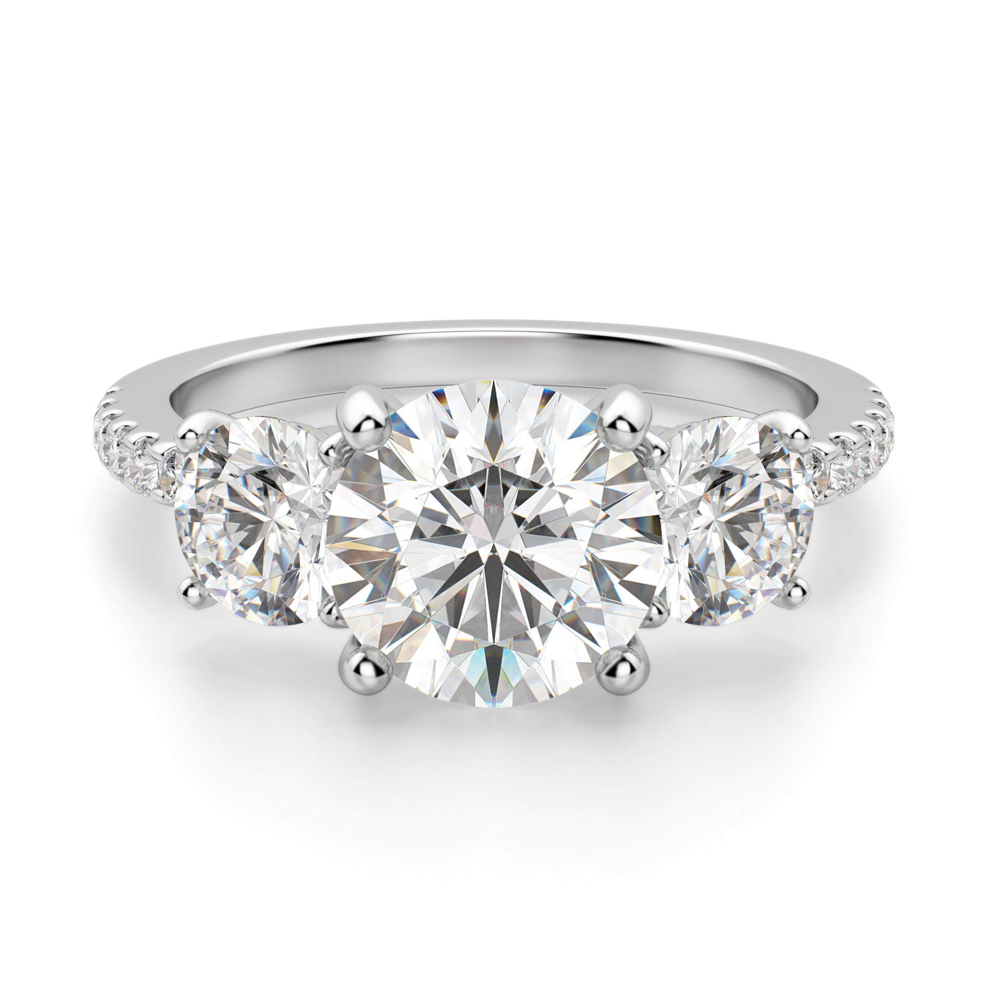 Bhumi Gems 2CT Round Cut Three Stone Moissanite Engagement Ring for Women - Colorless VVS1 Clarity, 925 Sterling Silver Wedding Band, Halo Solitaire Ring - Perfect for Proposals, Anniversaries & Special Occasions
