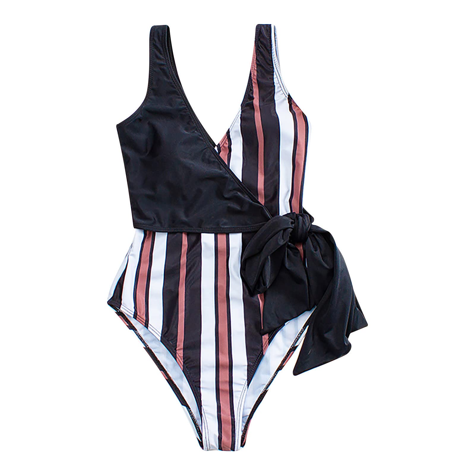 Women's Floral Striped Cross-Tie One Piece Swimsuit - Sexy Summer Beach Bathing Suit for Swimming, Vacations & Pool Parties | Style #77