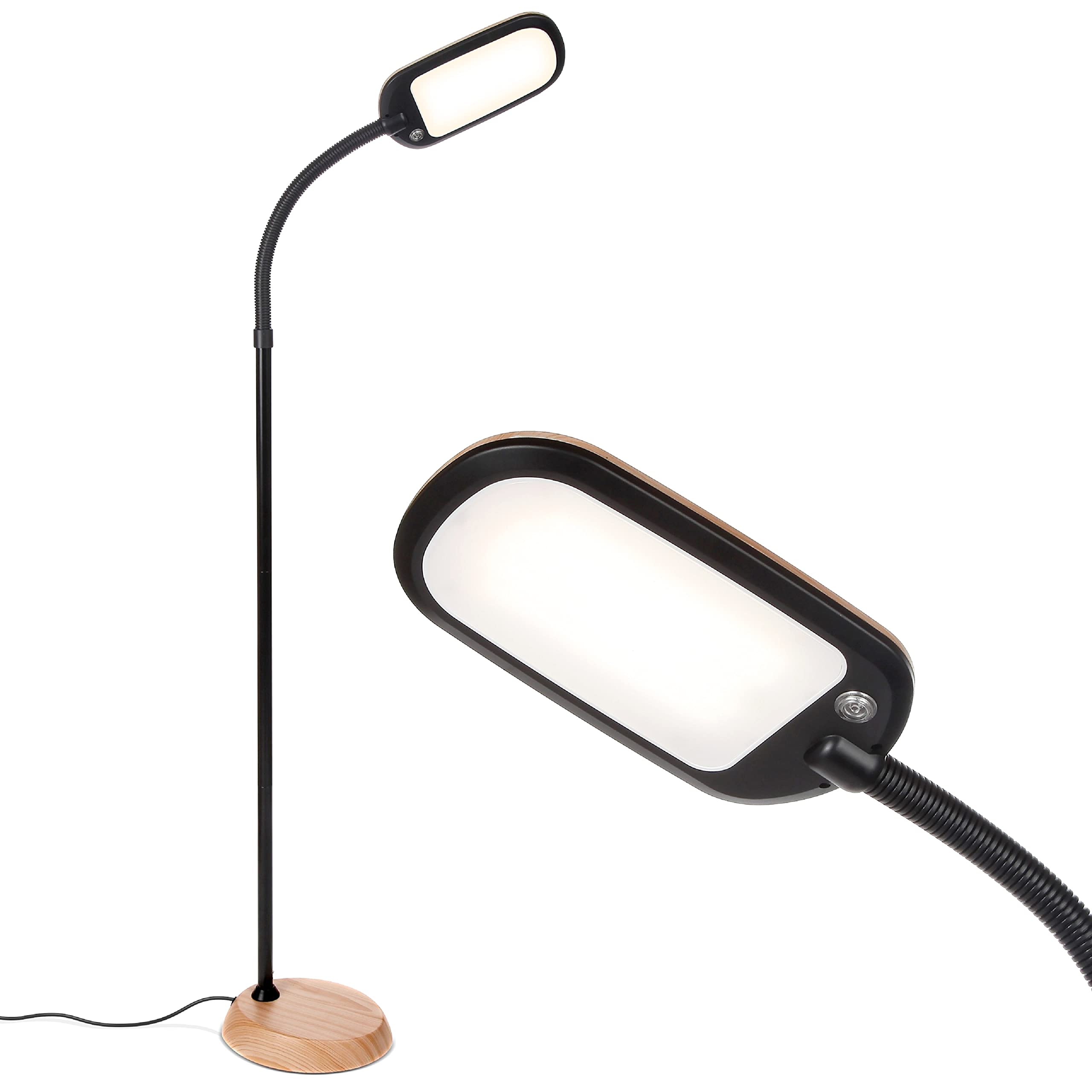 Energy Efficient LED Floor Lamp - Litespan 2nd Industrial Wood Beige & Brown Standing Light for Living Room, Bedroom, or Office Decor