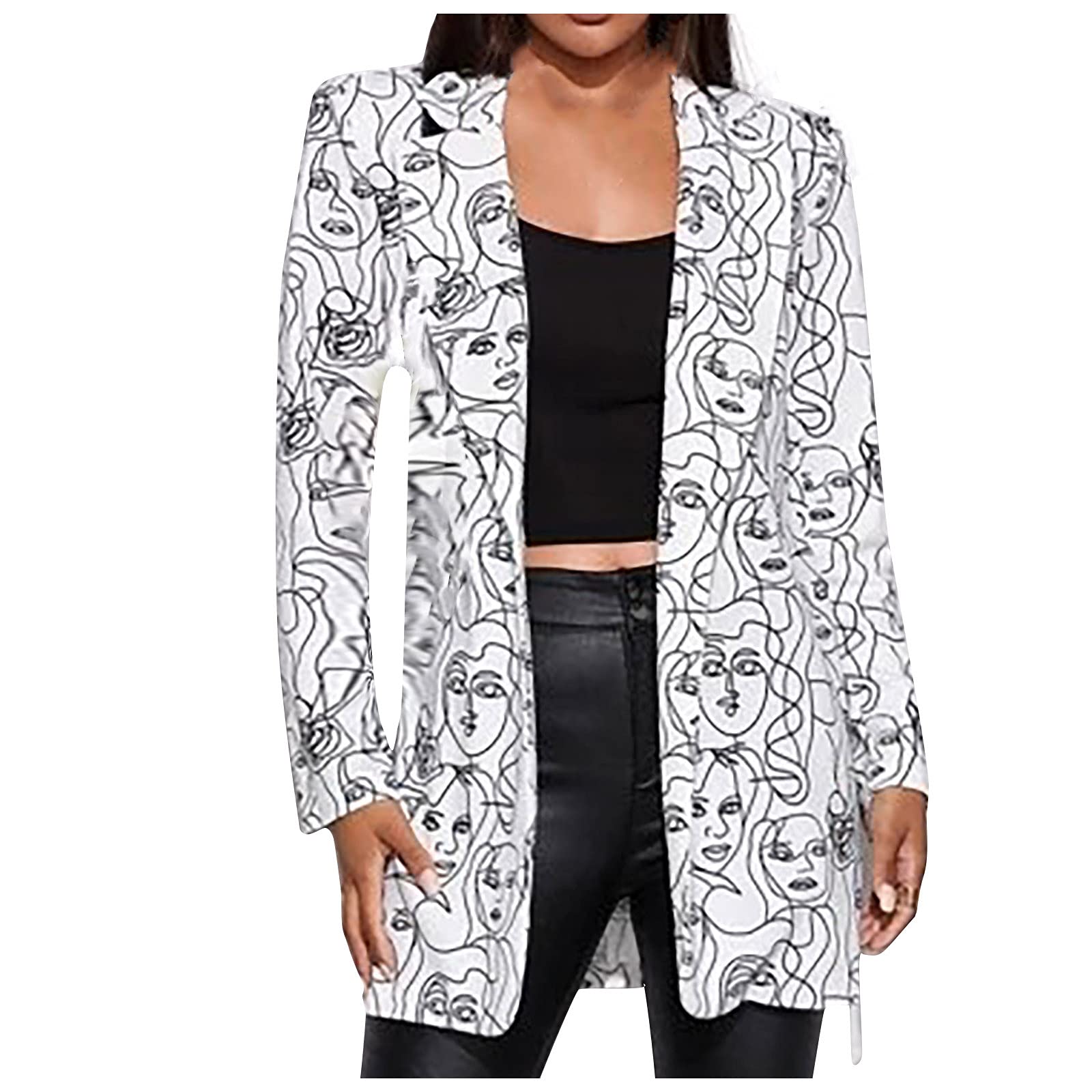 LEXUPA Women's Printed Blazer Jacket for Autumn Winter - Stylish Newspaper Print Office Wear & Casual Outfit