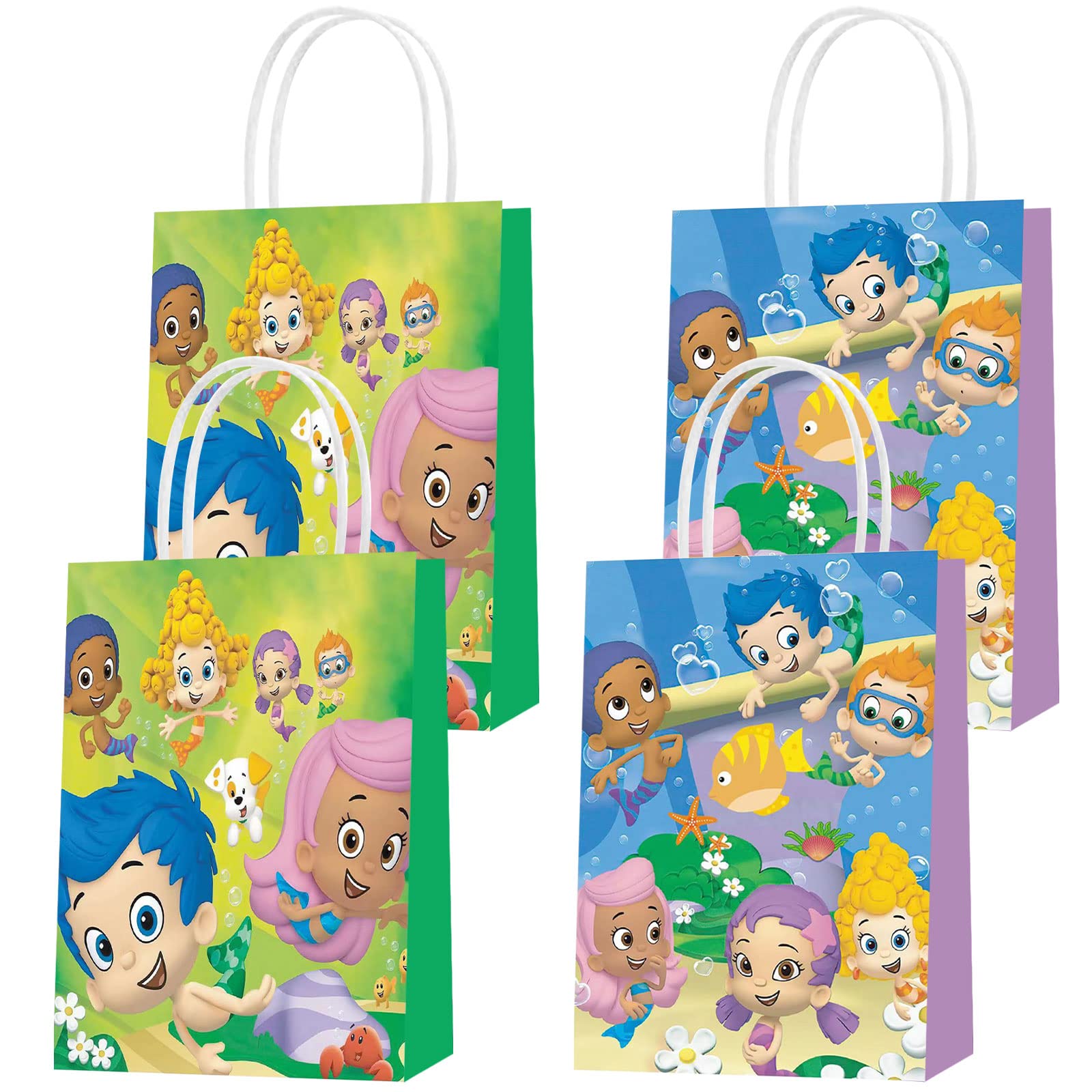 16 Pcs Bubble Guppies Party Favor Bags with Handles - 2 Styles Kids Birthday Party Supplies for Boys & Girls - Candy Goodie Bags, Gift Bags for Bubble Guppies Themed Decorations | Perfect for Birthday Parties, Baby Showers & Classroom Treats