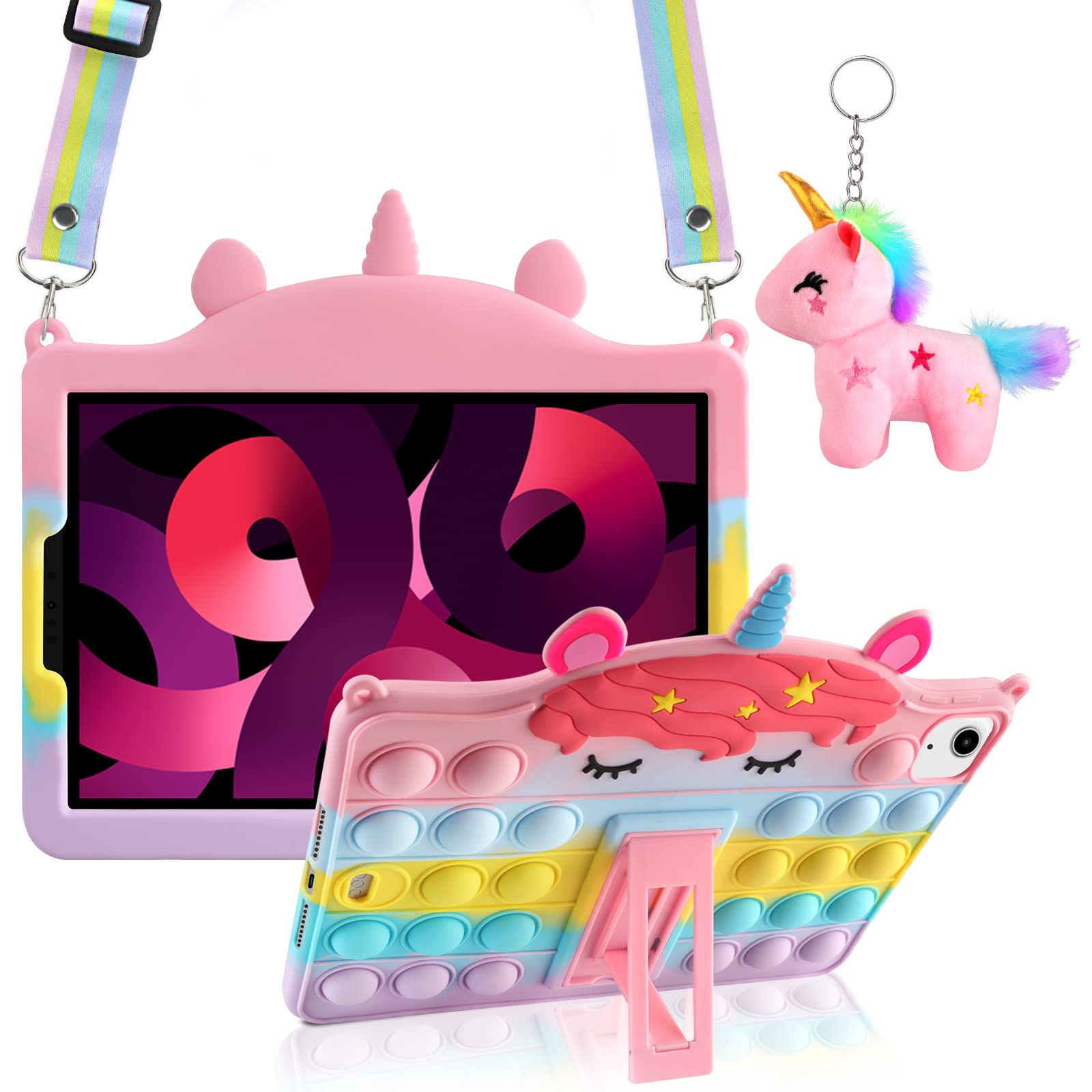 WESADN iPad Air 5th/4th Generation Case 10.9 inch - Cute Silicone Protective Cover with Kickstand, Lanyard & Keychain | Bubble Fidget Design for Girls & Women | Compatible with iPad Air 2022/2020 Models | Perfect for School, Work & Travel