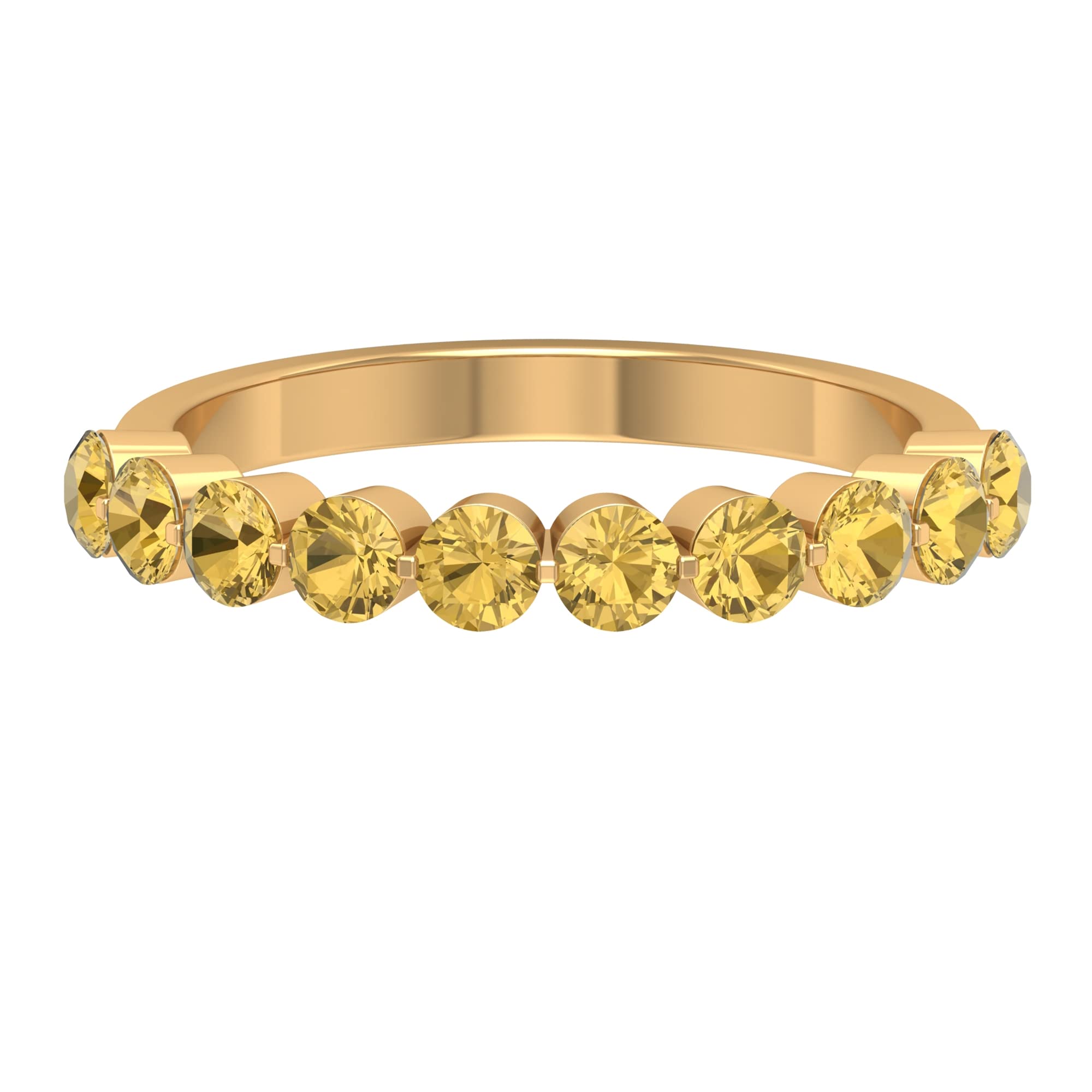 1 CT Round Citrine Half Eternity Ring - 14K Solid Gold November Birthstone Jewelry for Women, Floating Citrine Semi Eternity Band for Anniversary, Wedding, Birthday Gifts & Everyday Elegance
