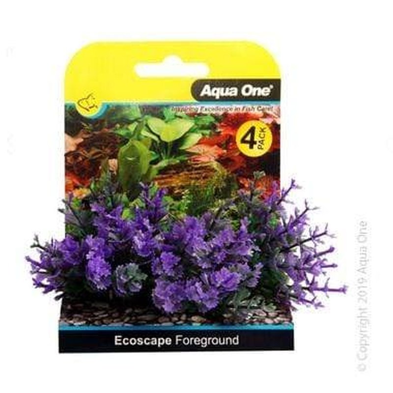Aqua One Ecoscape Foreground Catspaw Purple Artificial Plants for Aquarium - 5cm Height, 4 Pack - Perfect for Freshwater Fish Tanks & Aquascaping Decor