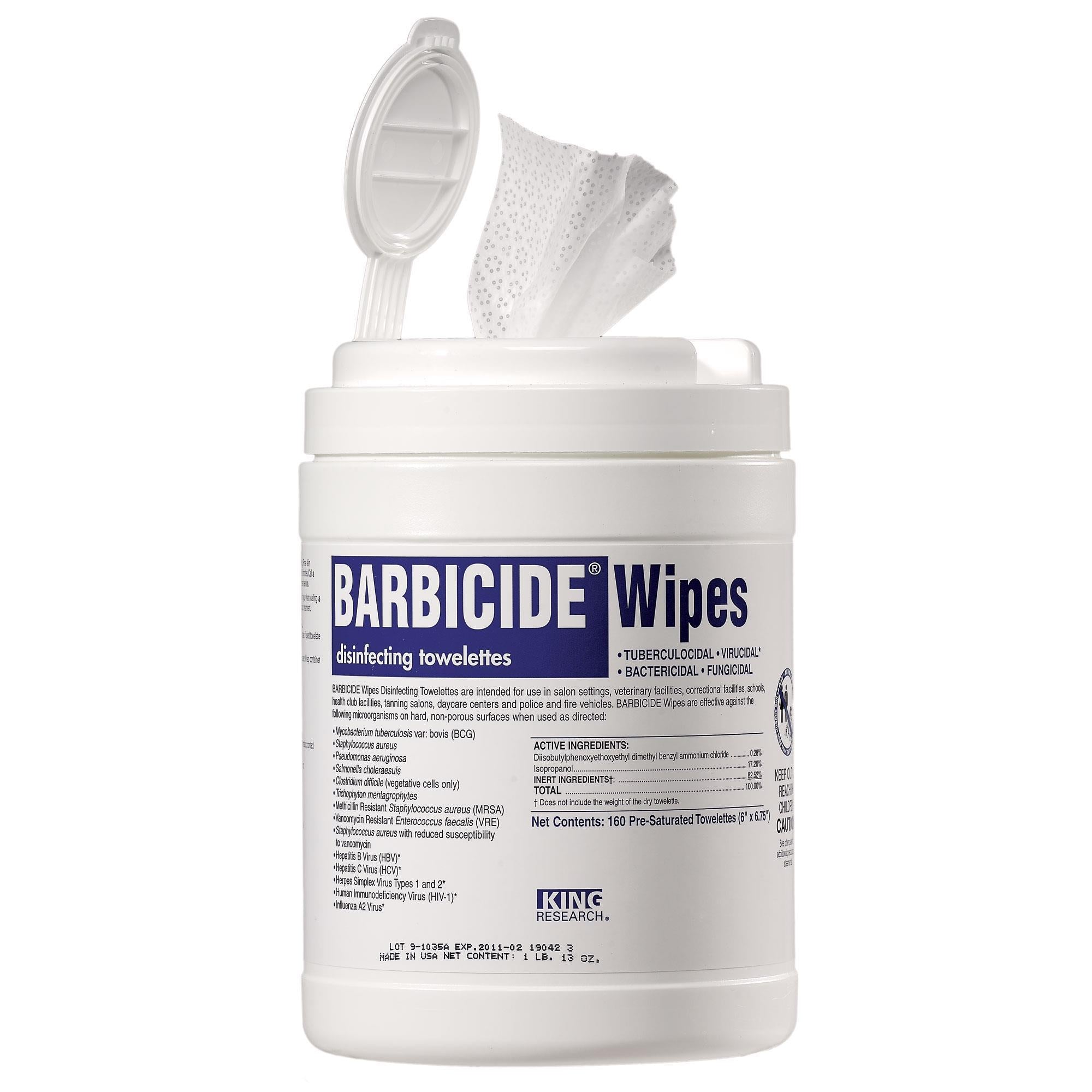 Barbicide Disinfectant Wipes - 160 Count | Professional Salon & Barber Sanitizing Wipes for Tools, Surfaces | Kills 99.9% Germs | Beauty Salon, Tattoo Shop & Home Use