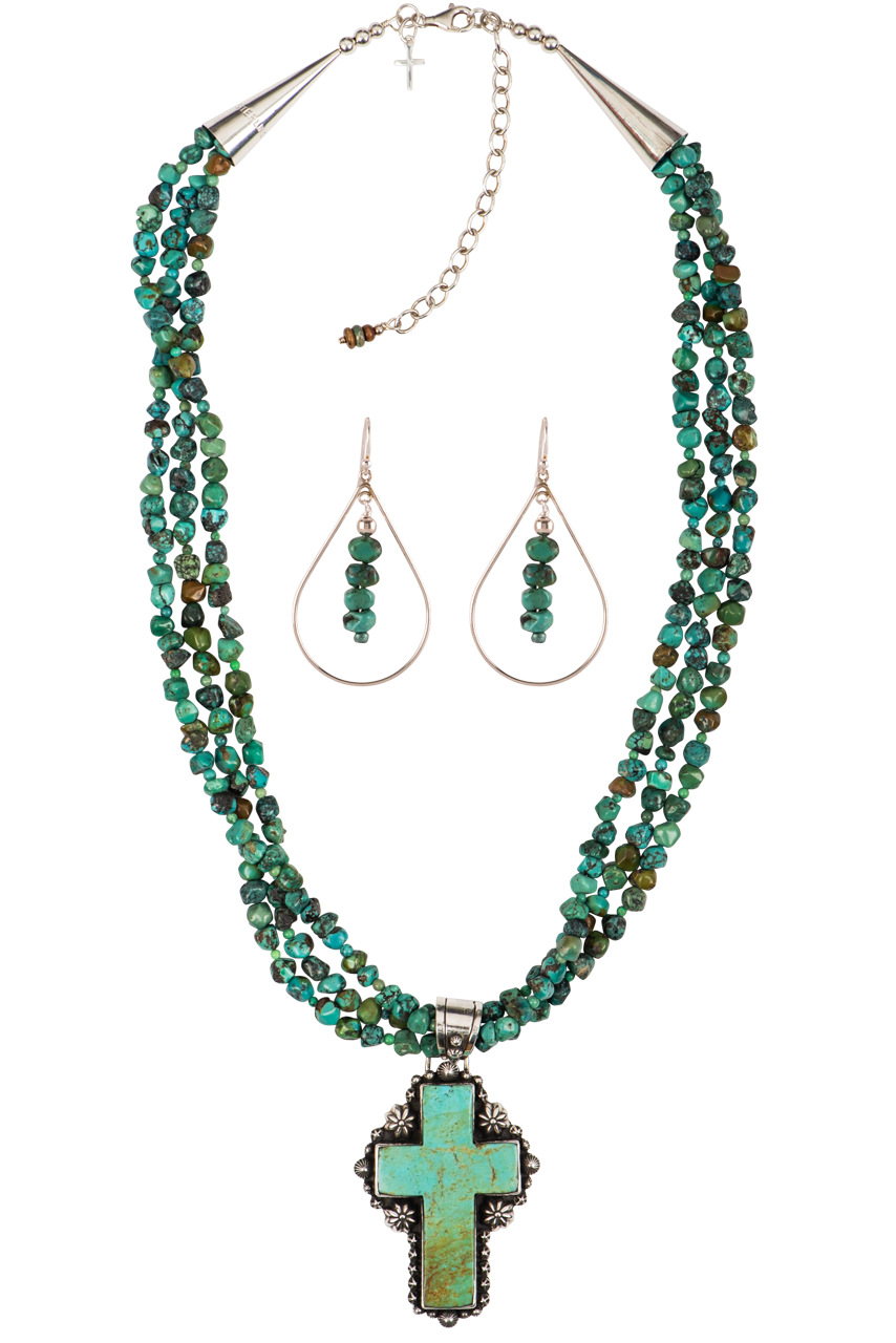 Turquoise Nugget Jewelry Set - Handmade Sweet Tea Style Necklace & Earrings for Boho Fashion & Casual Outfits