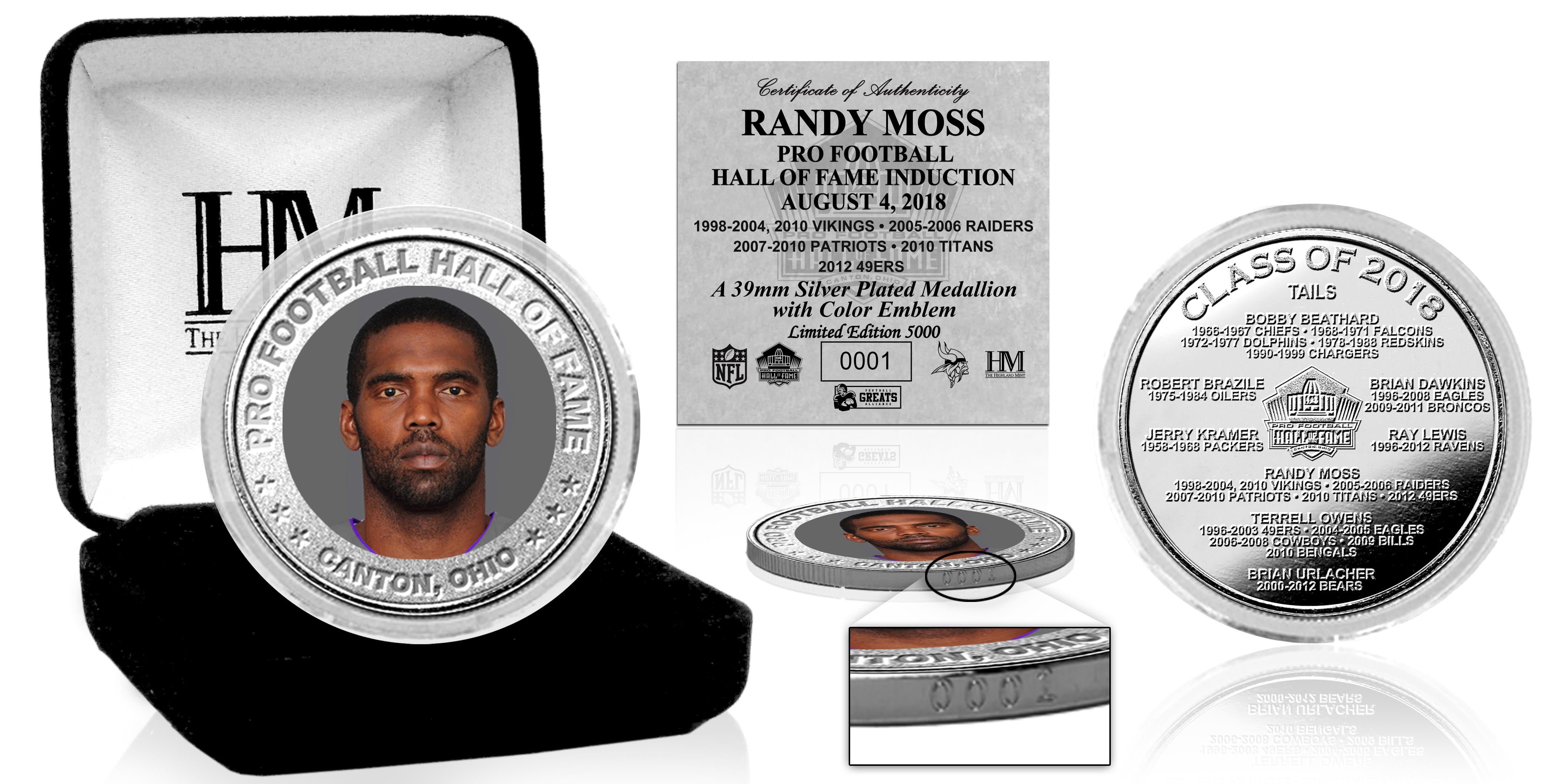 Randy Moss 2018 Pro Football Hall of Fame Induction Commemorative Silver Coin - Perfect for NFL Fans, Collectors, and Sports Memorabilia Displays