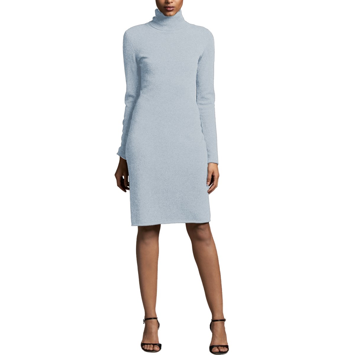 Parisbonbon Women's 100% Cashmere Turtleneck Sweater Dress - Soft Winter Warm Pullover Long Sleeve Knit Dress in Doll Blue Size 5X for Office, Party & Holiday Outfits
