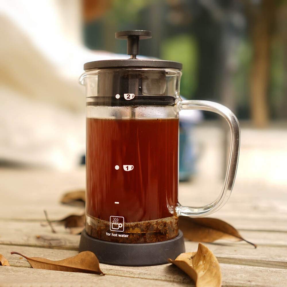 Premium French Press Coffee Maker - 350ml Clear Glass Double-Layer Stainless Steel Strainer for Rich Brewing | Perfect for Home, Office & Camping Use | Coffee & Tea Press Pot with Hand Filter