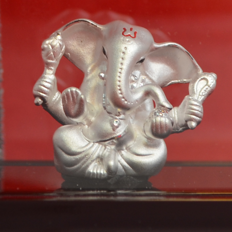 999 Pure Silver Small Ganesha Idol in Rectangular Base - Authentic Hindu God Statue for Home Altar, Office Desk & Spiritual Decor | Perfect for Puja, Meditation & Gift Giving