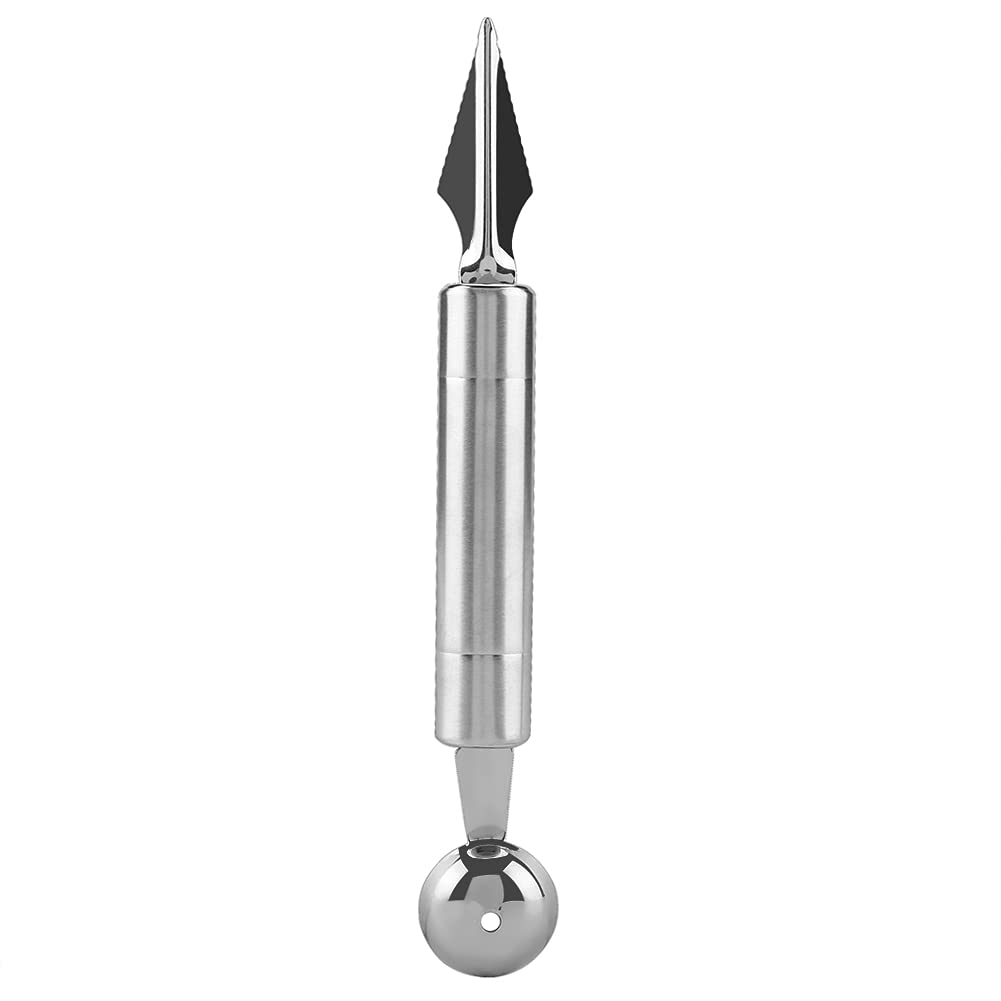 Premium Stainless Steel Melon Baller Scoop - Professional Fruit Cutter Tool for Perfect Spheres, DIY Fruit Salads, Cocktail Garnishes & Creative Food Presentation (Single Head Carved) - Ideal for Home Kitchens, Bartending & Party Platters